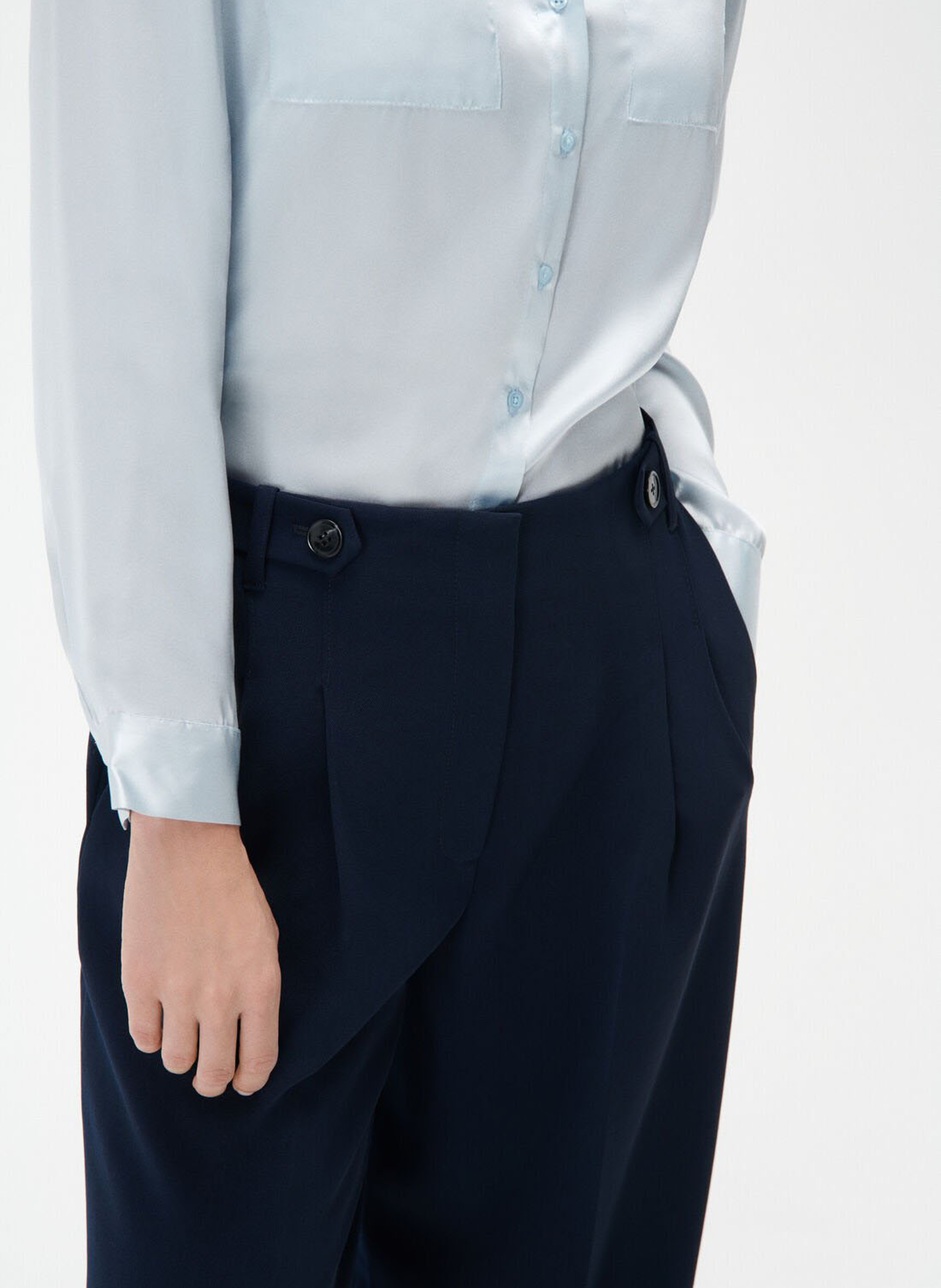Wide-leg front-pleated pants with high elasticated waistband CAROLL Blue