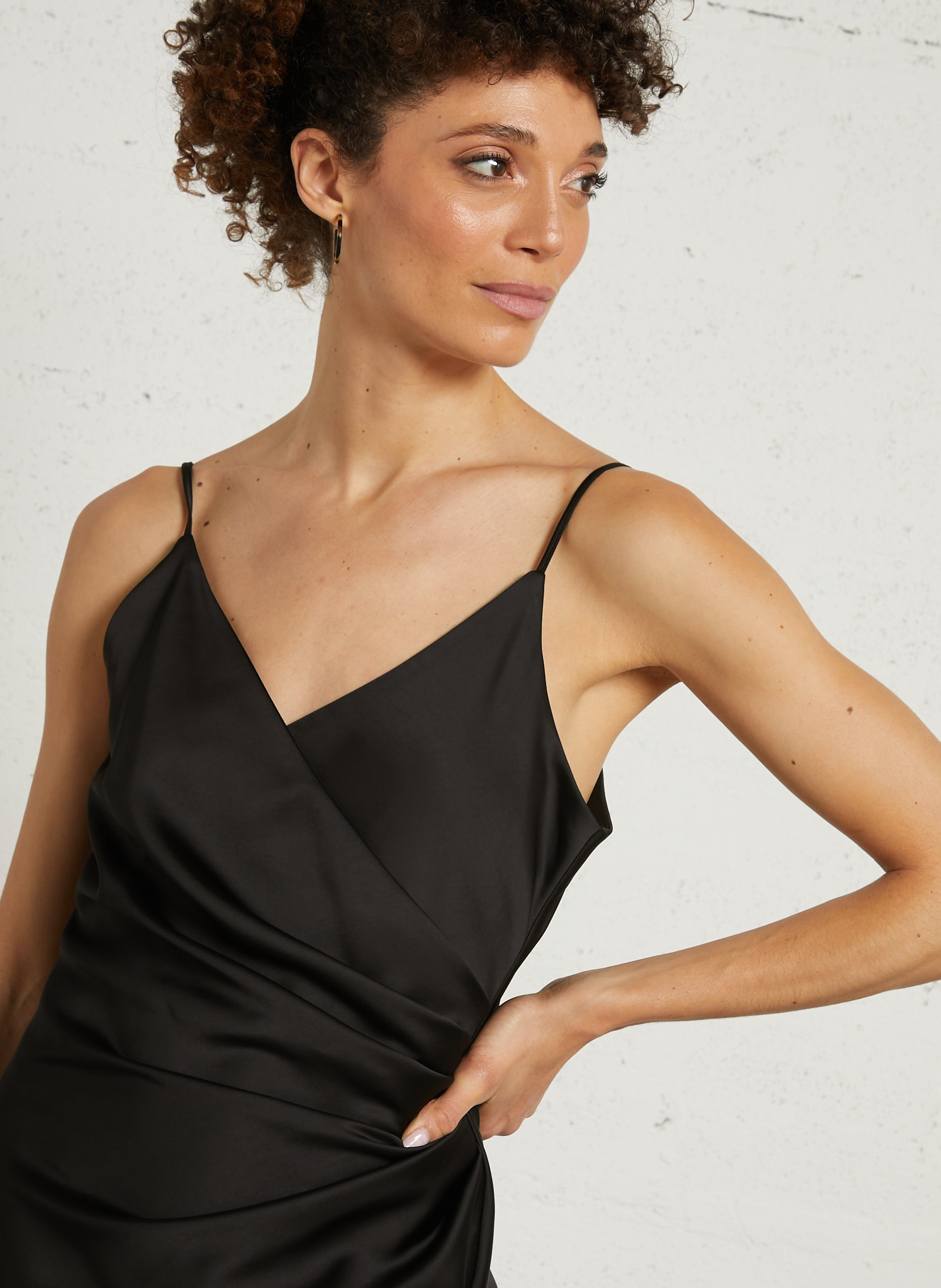 Printed V-neck satin midi dress IMPERIAL Black