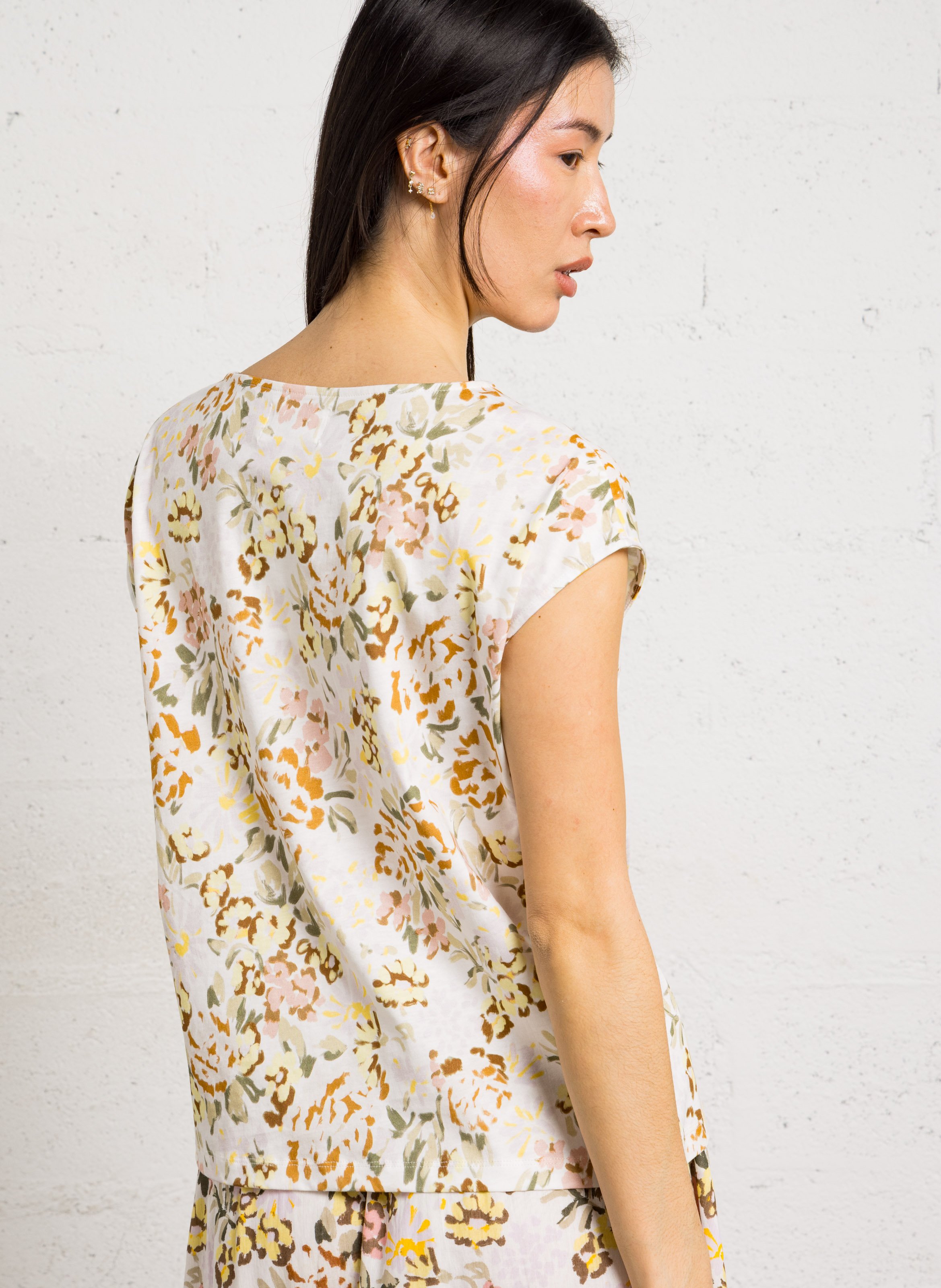 Tee-shirt ample col rond imprimé floral en coton DES PETITS HAUTS Multicolore