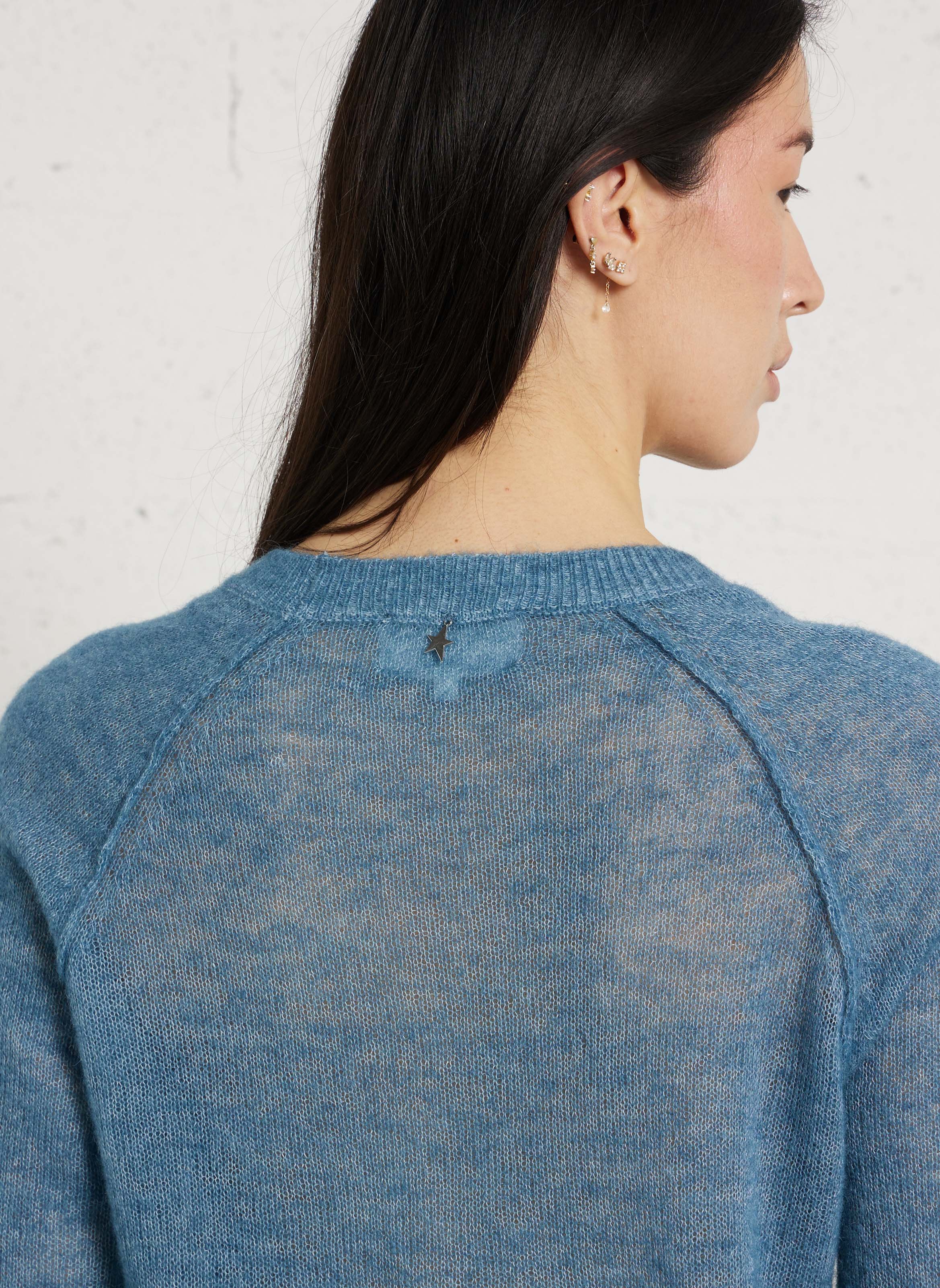 Pull droit col rond en laine mélangée SUD EXPRESS Bleu