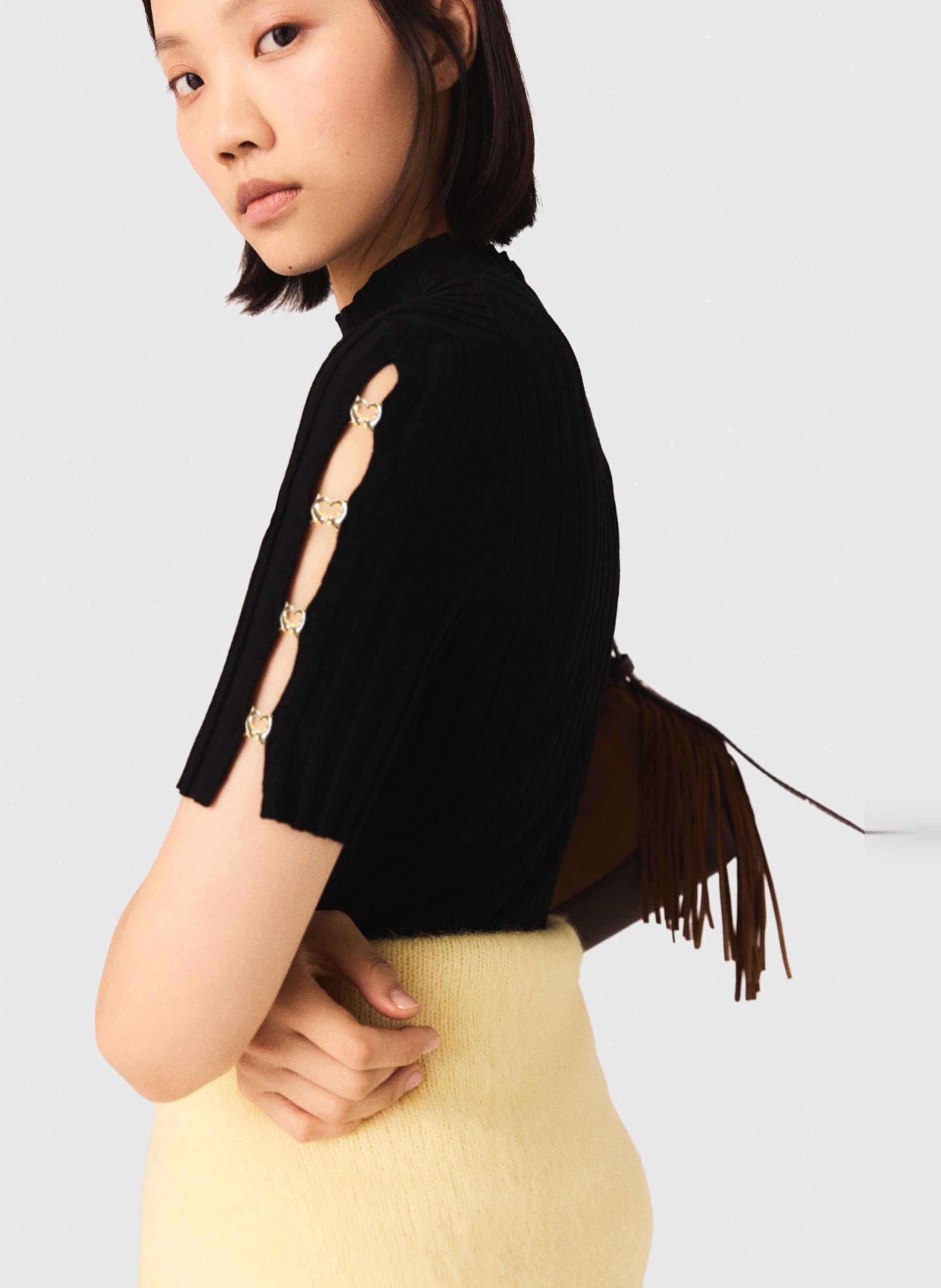 Korte uitlopende jurk in gebreide stof MAJE Zwart