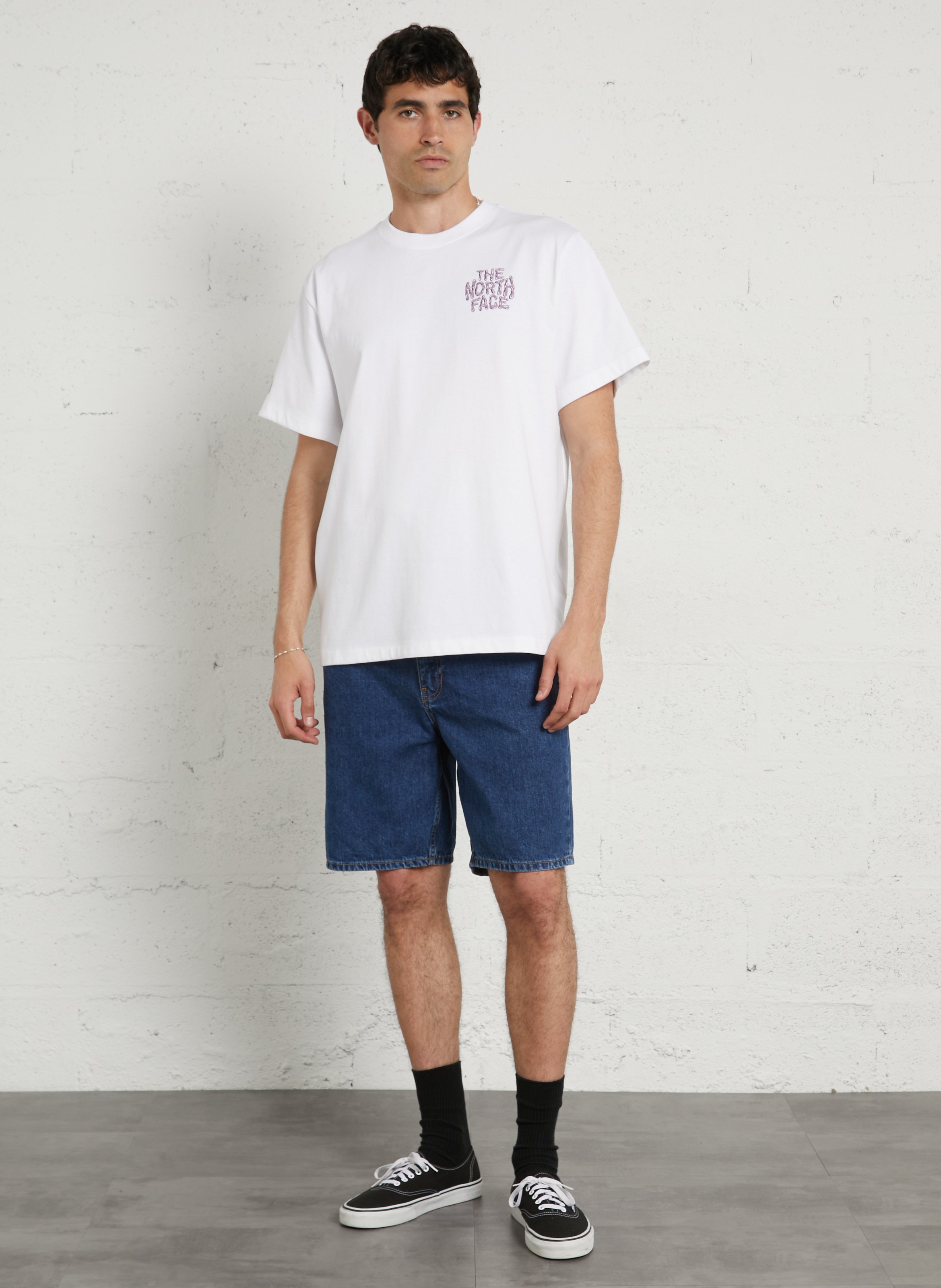 Straight round-neck cotton T-shirt with screen print THE NORTH FACE White