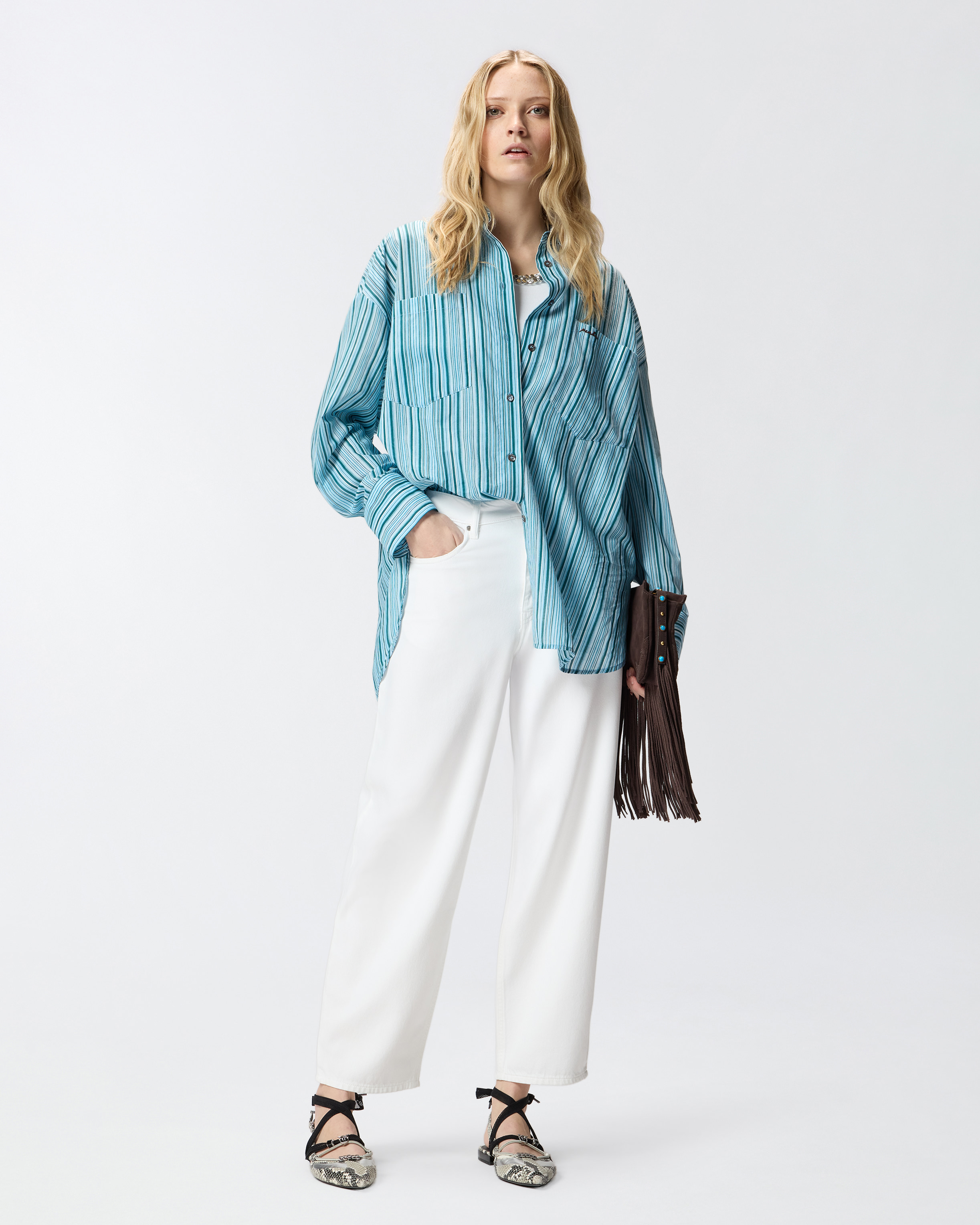 Chemise en coton à rayures et poches PINKO Bleu