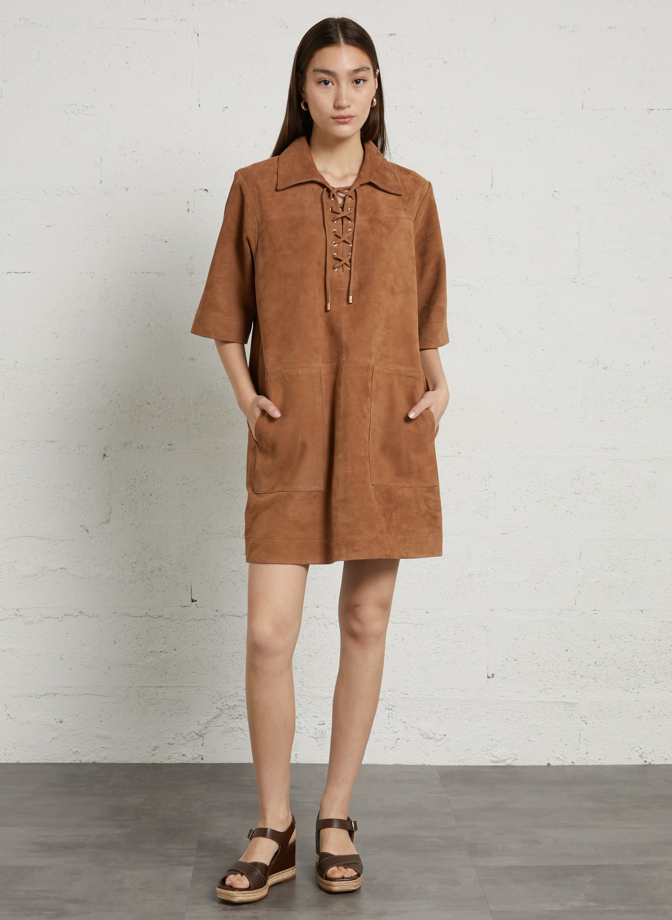 Korte, leren jurk MAISON 123 Beige