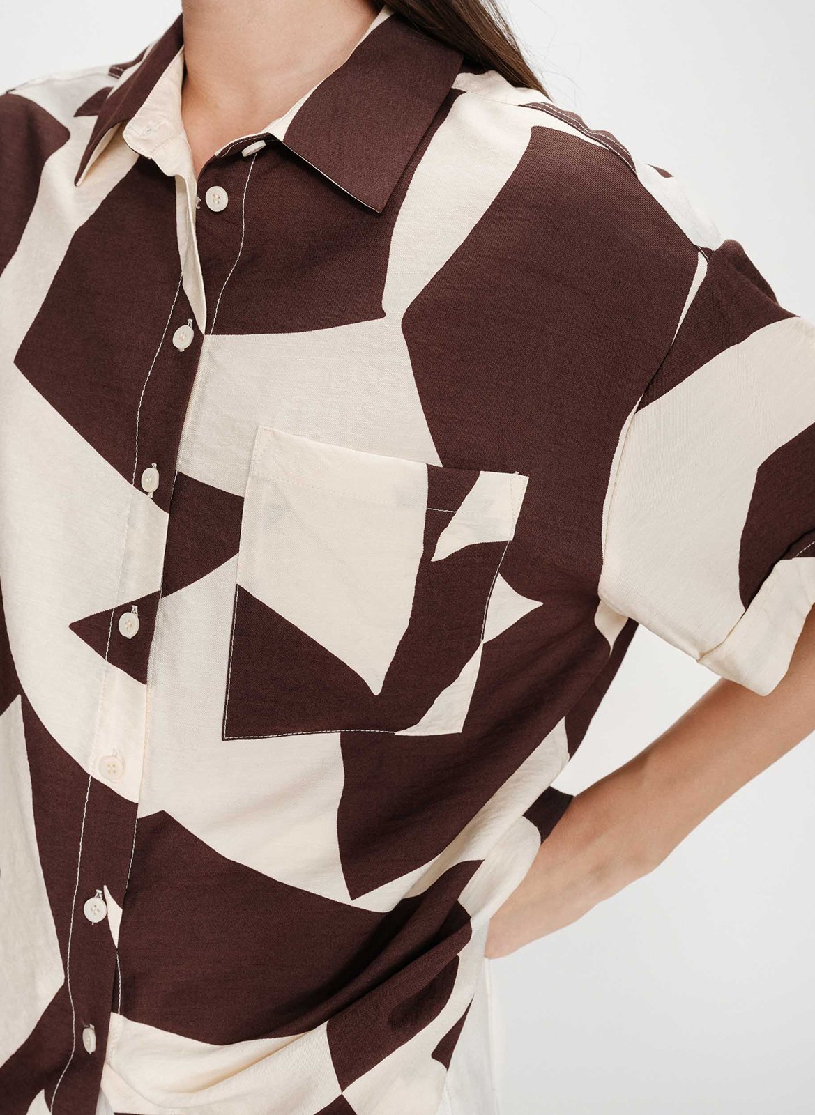 Straight printed shirt with classic collar GRACE ET MILA Brown