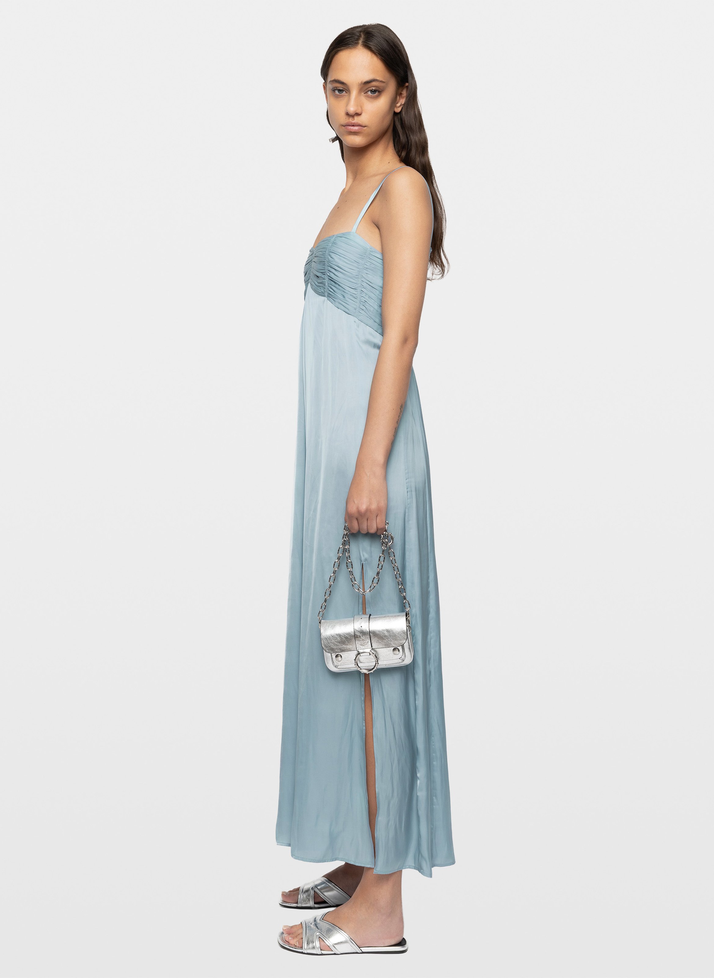 Lange wijdvallende vloeiende jurk Blauw