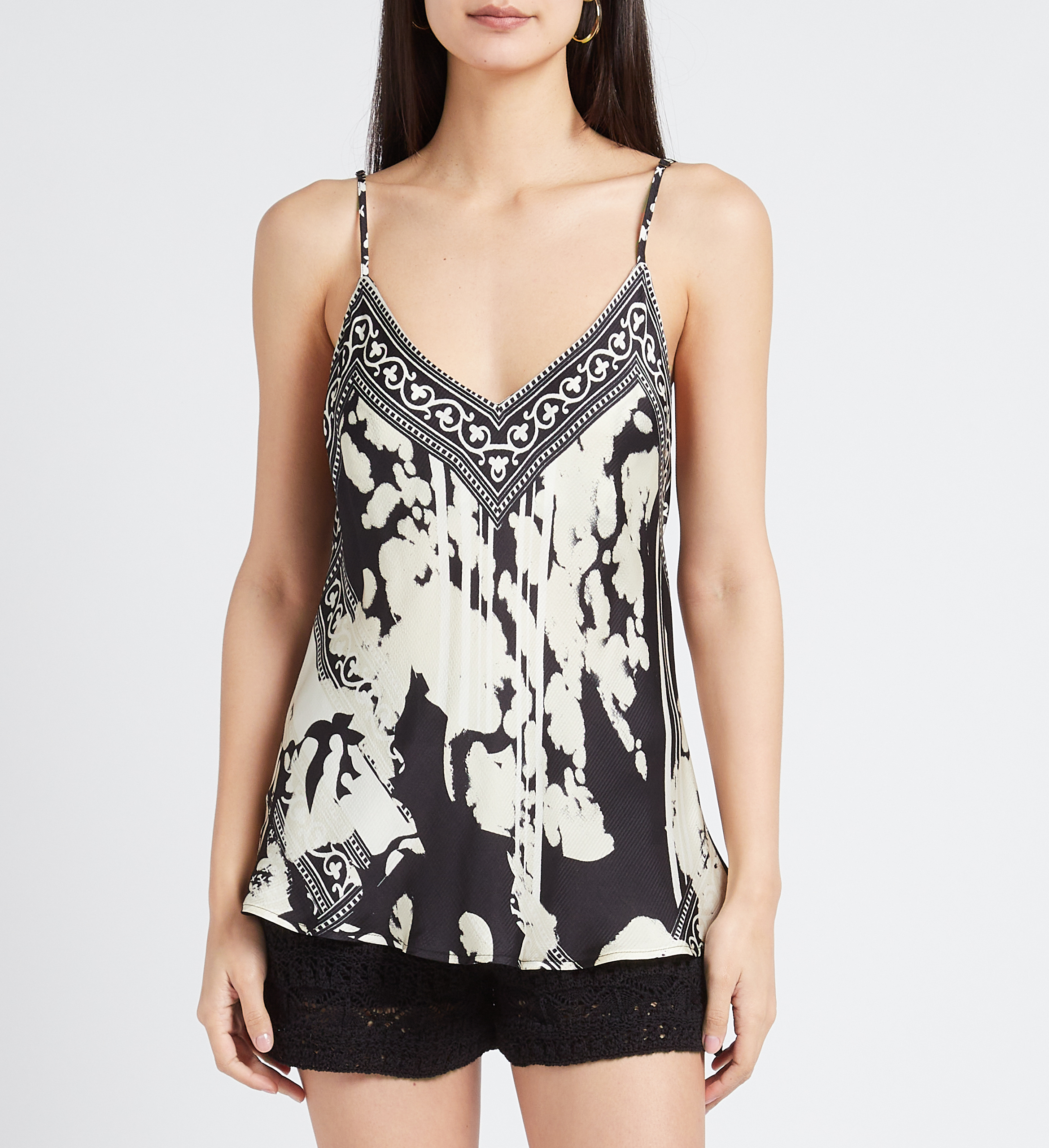 Top col V imprimé à bretelles fines MES DEMOISELLES Noir