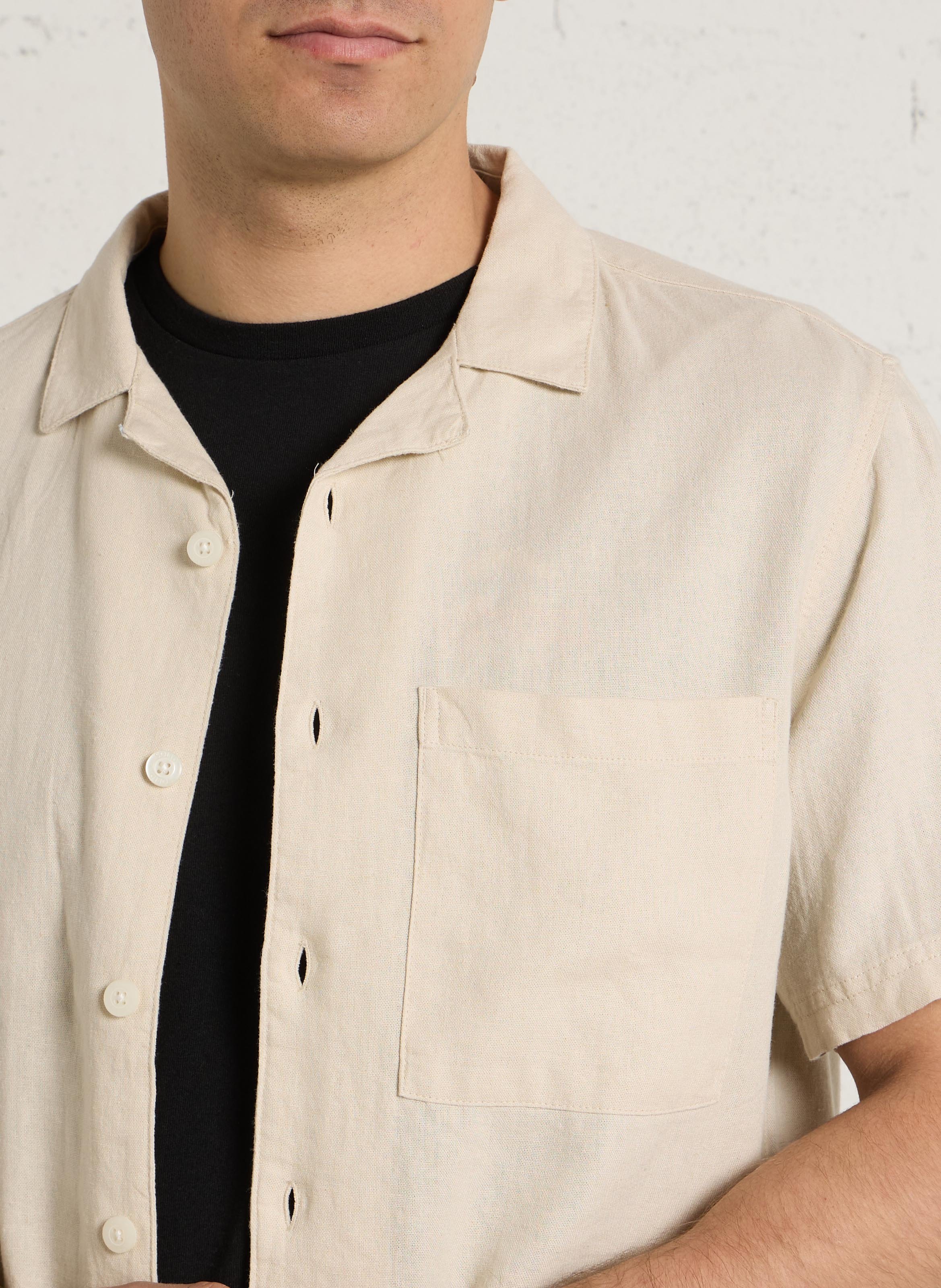 Overhemd van linnenmix SOLID Beige