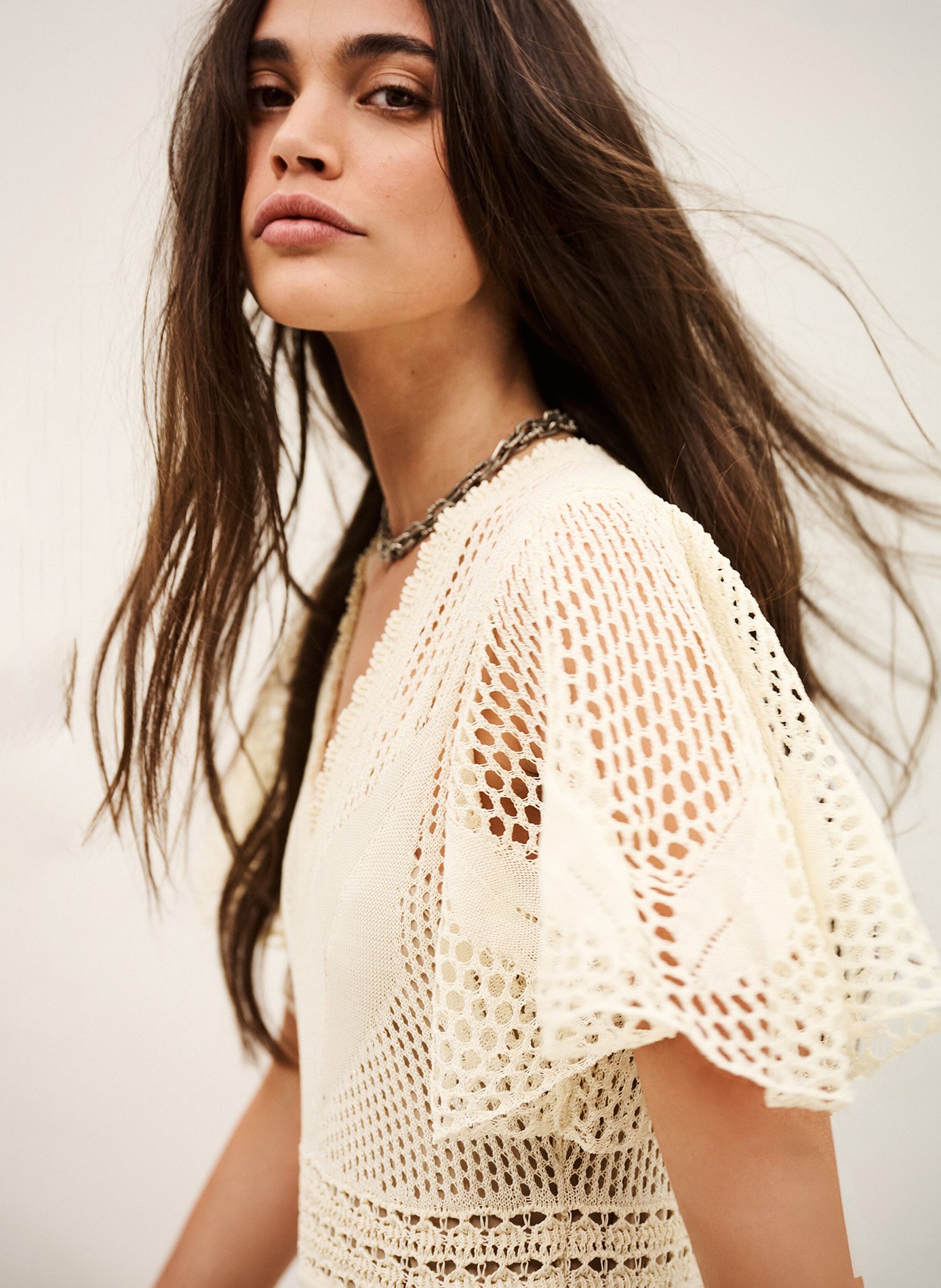 Robe longue col V en coton bio BA&SH Beige