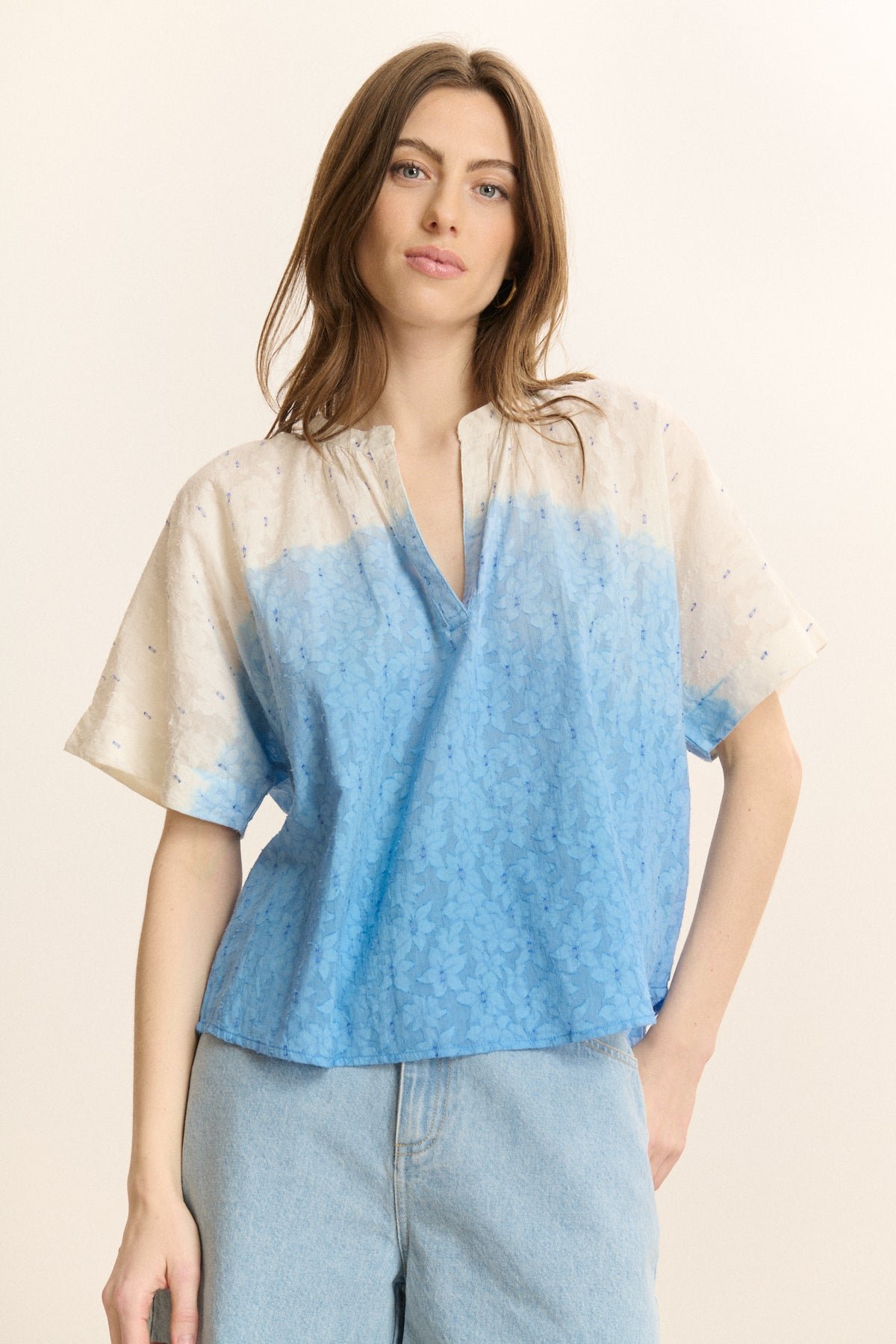 Short-sleeved tunic collar blouse GARANCE PARIS Blue