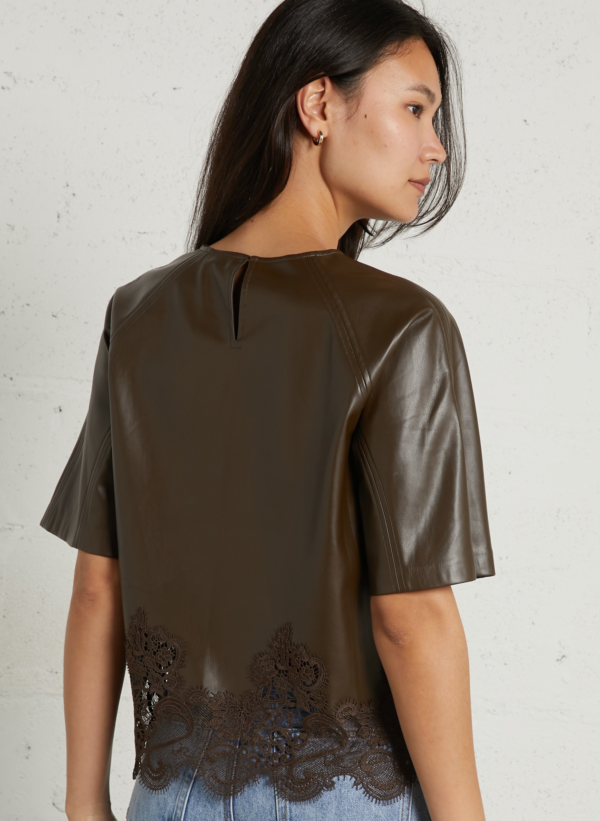 Top oversize col rond effet cuir SUNCOO Kaki