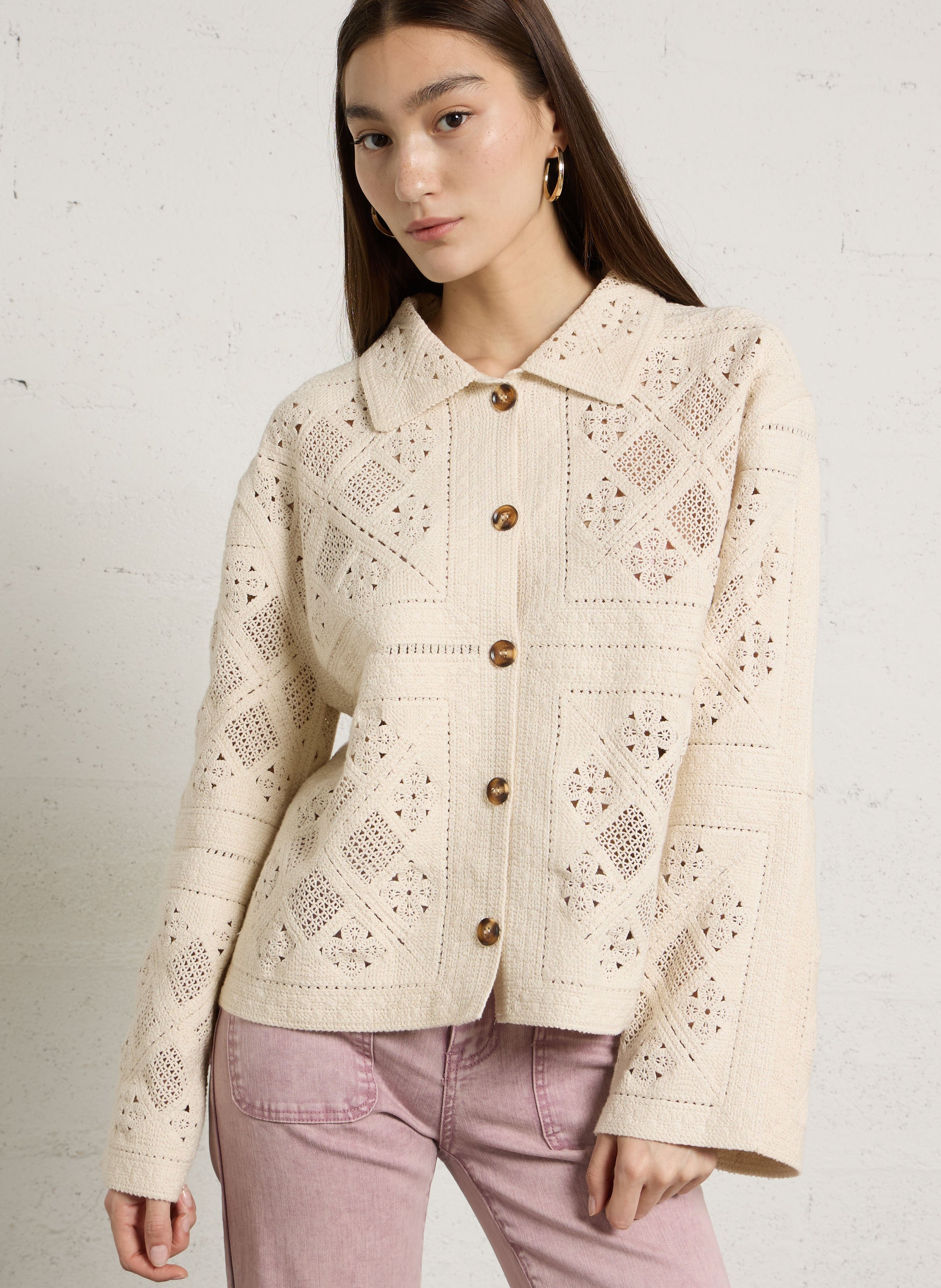Veste droite crochet en coton LA PETITE ETOILE Blanc
