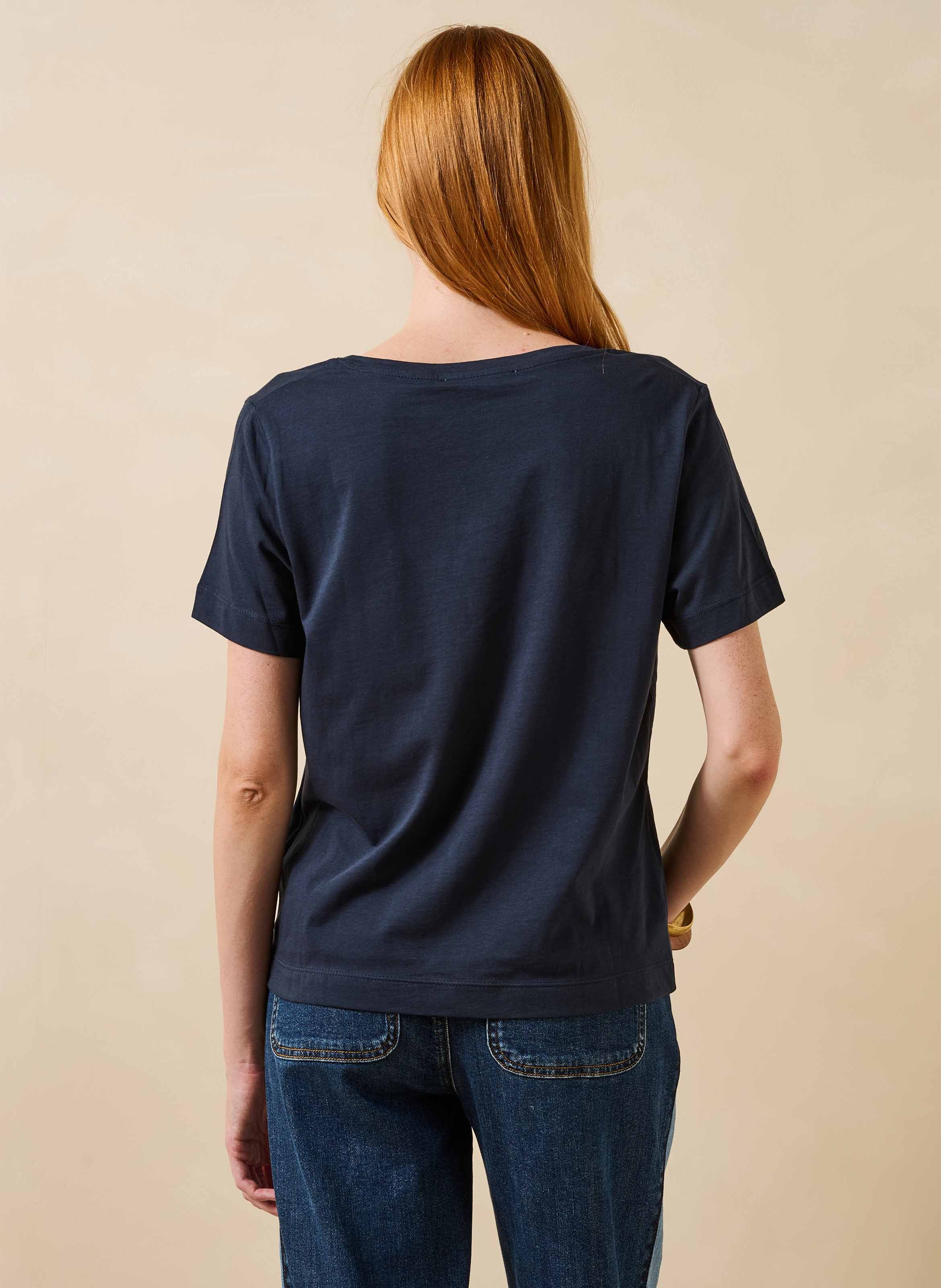 Straight organic cotton V-neck T-shirt LA FEE MARABOUTEE Blue