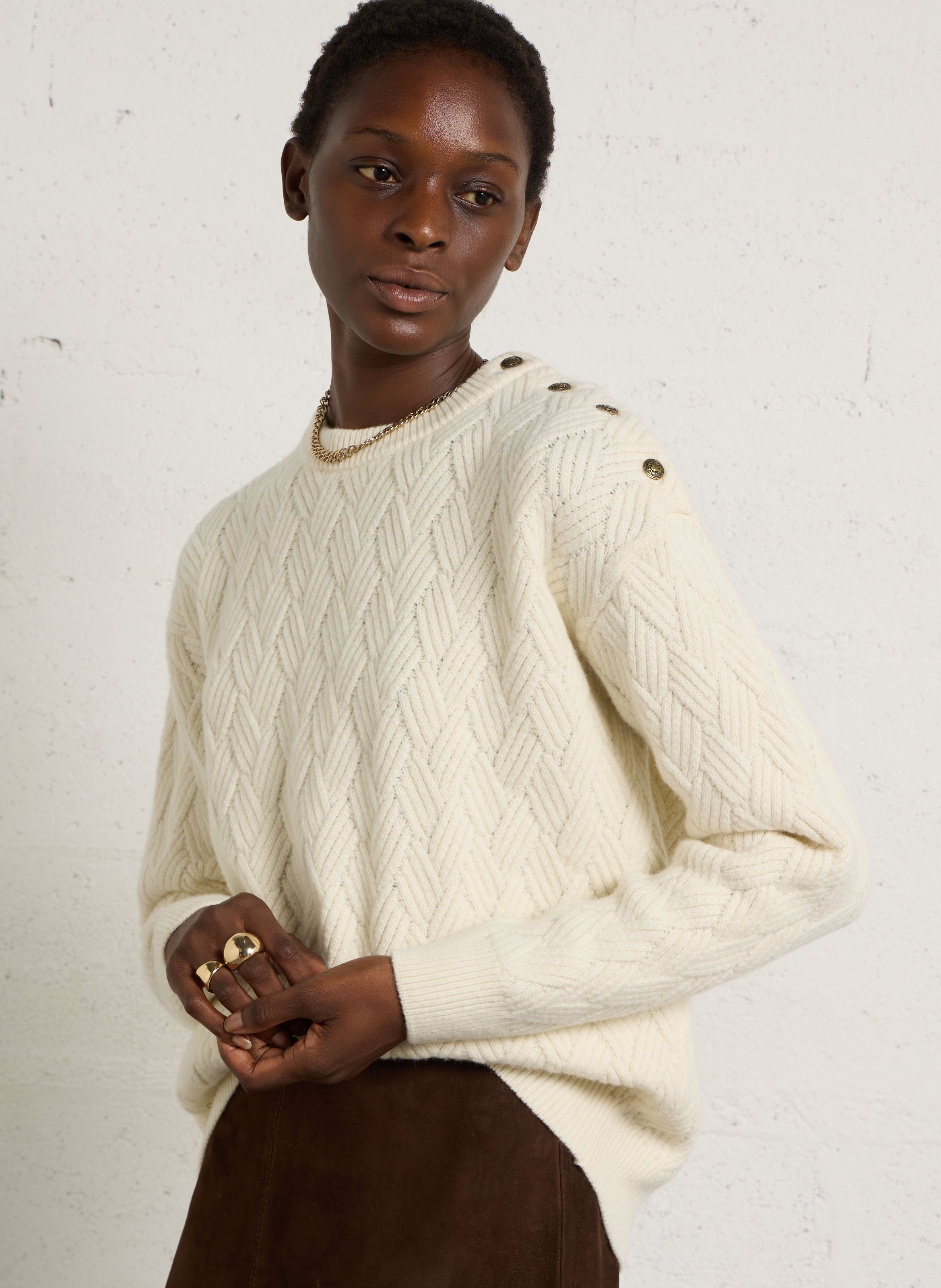 Pull oversize col rond en laine mélangée ARMOR LUX Beige