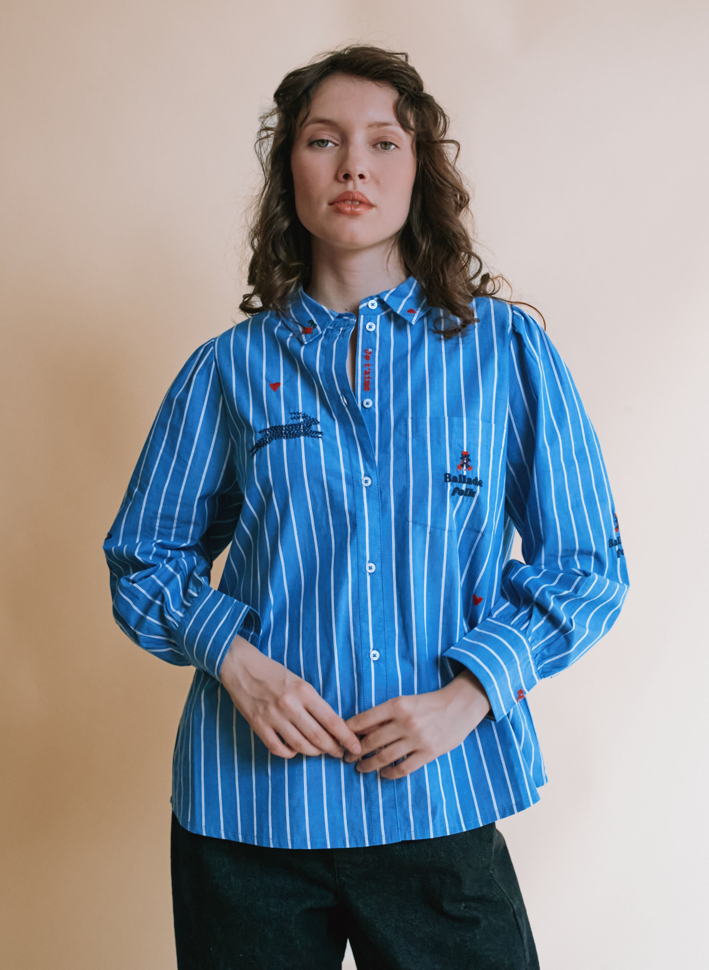 Bluse aus Bio-Baumwolle mit klassischem Kragen EMILE ET IDA Blau