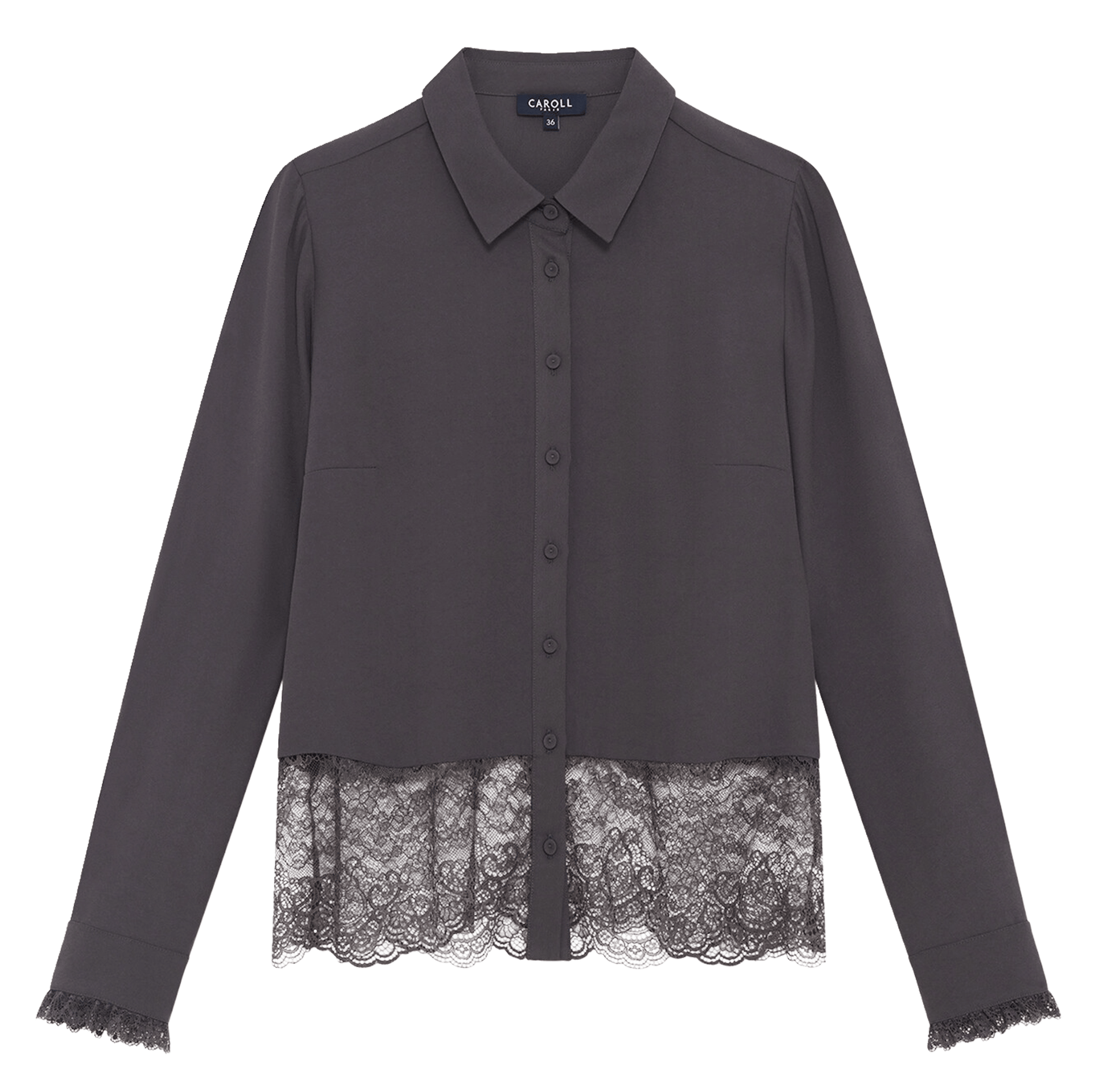 Solid Straight Shirt with Lace CAROLL Grey