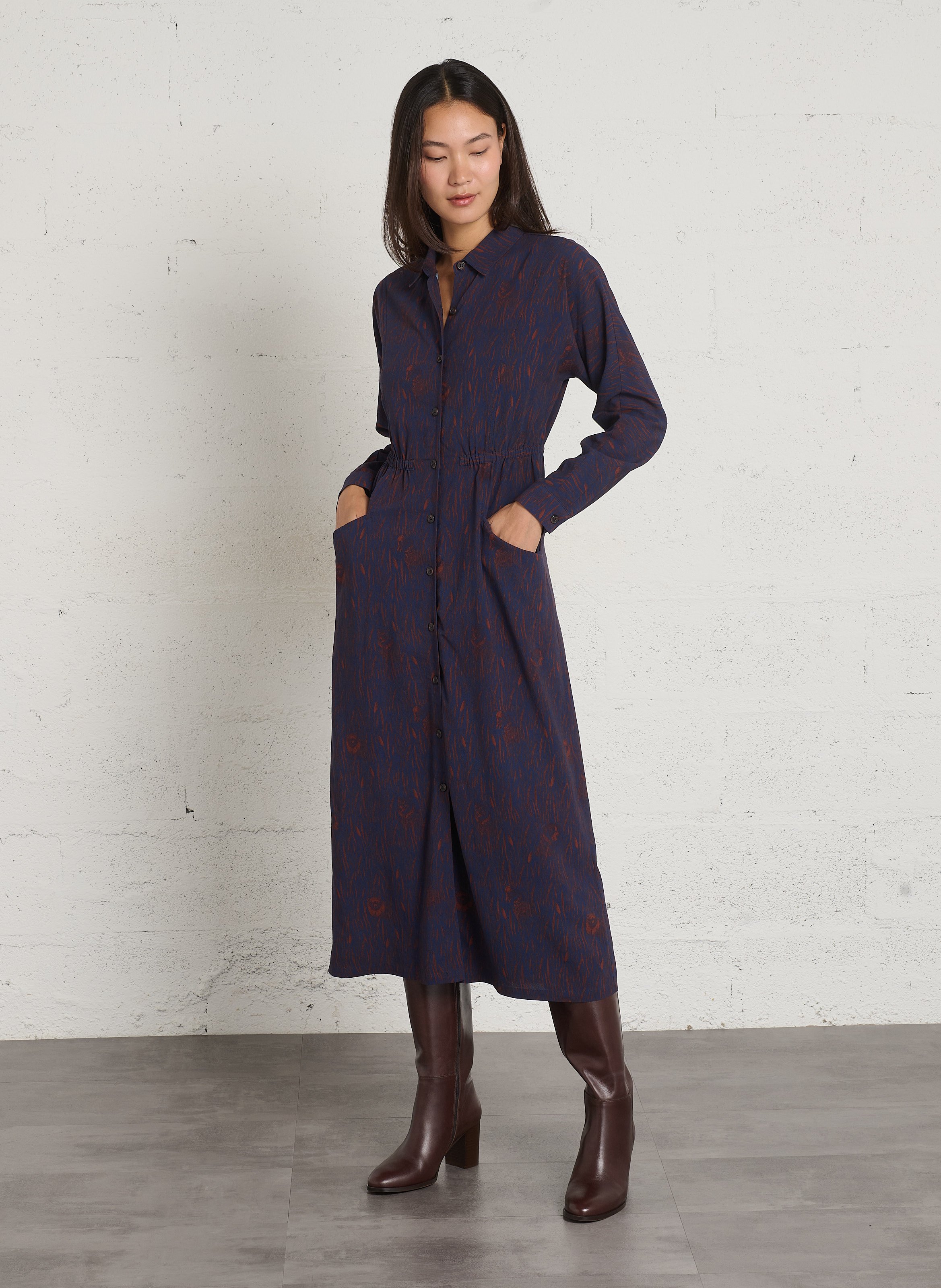 Robe droite boutonnée à imprimé NICE THINGS Bleu