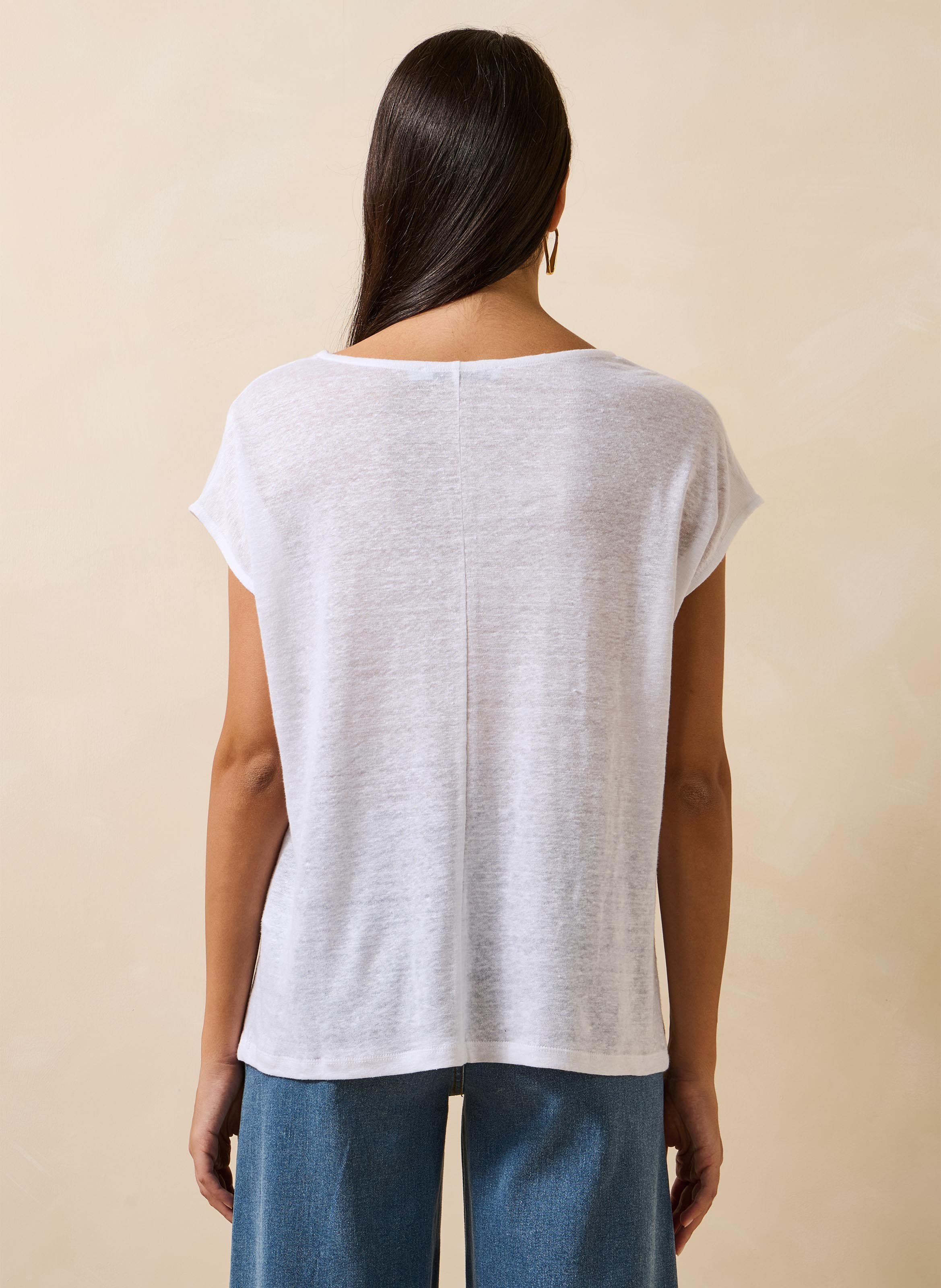 Tee-shirt droit chiné en lin LA FEE MARABOUTEE Blanc