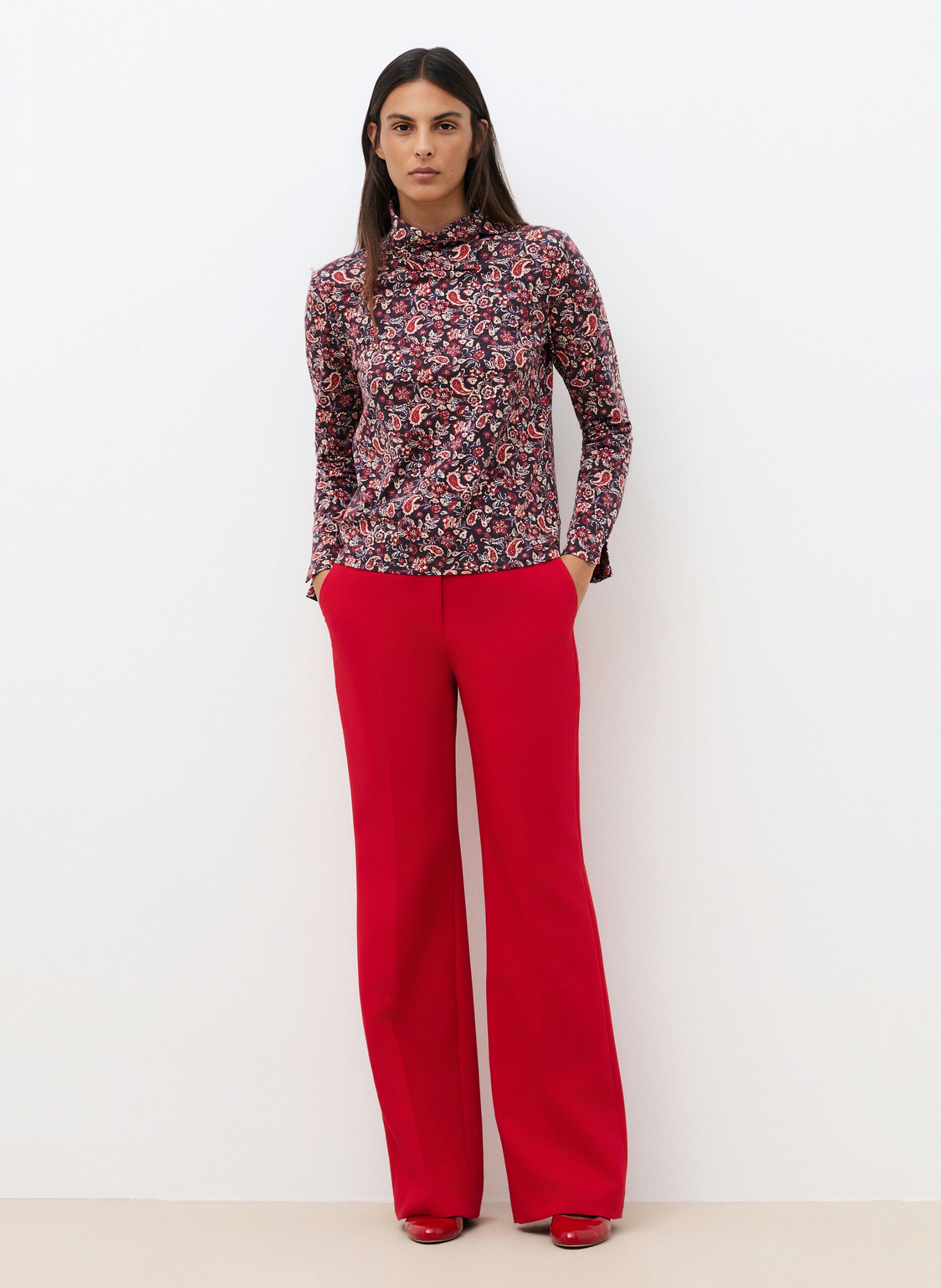 Top manches longues droit en coton mélangé CAROLL Rouge