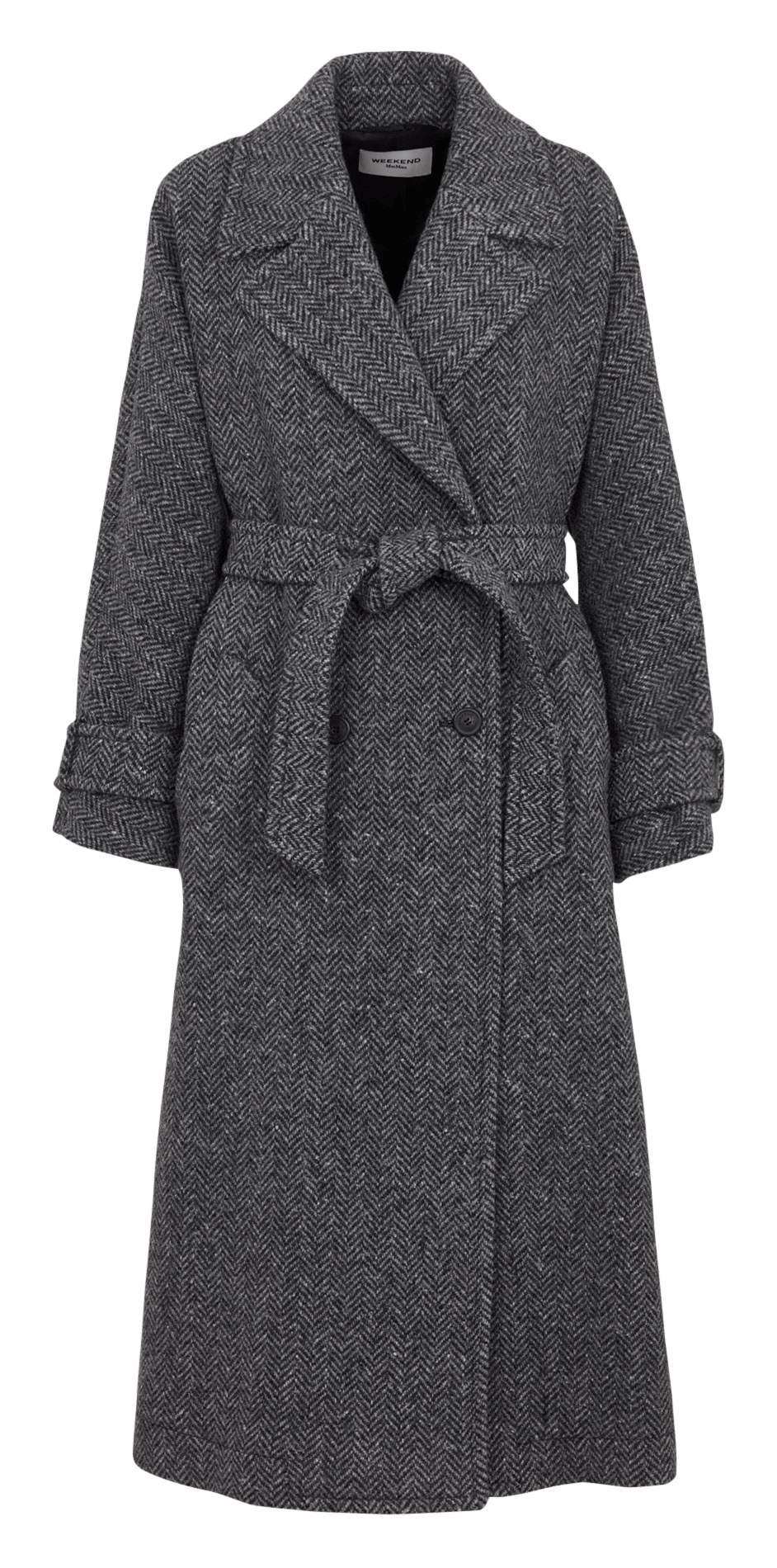Langer Mantel aus Wollmischung mit Gürtel MAX MARA WEEK END Schwarz