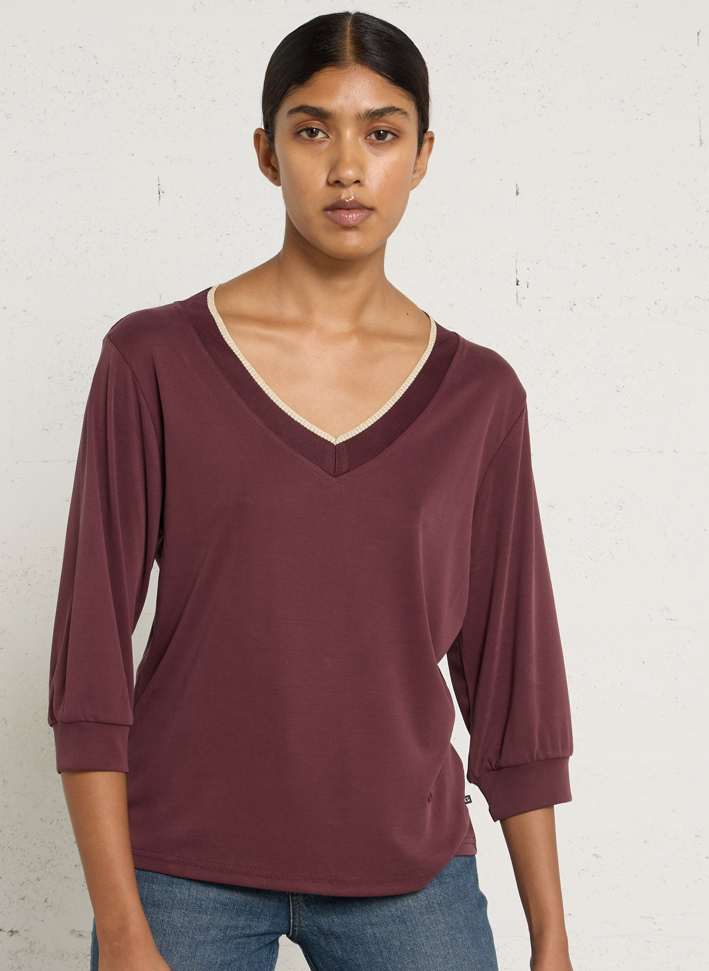 T-Shirt mit 3/4-Ärmeln und V-Ausschnitt LE TEMPS DES CERISES Rot