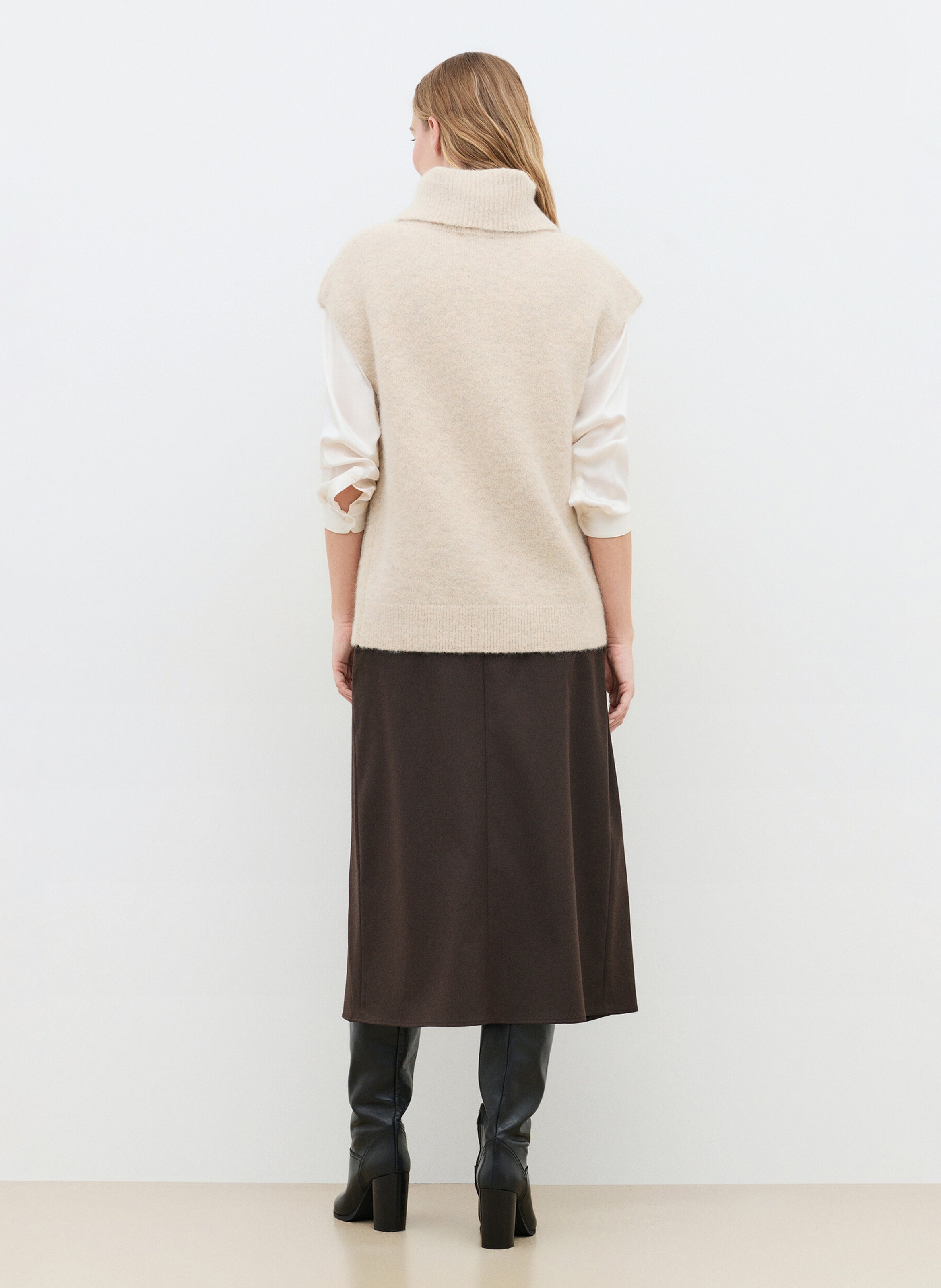 Straight Sleeveless Jumper in Alpaca Blend CAROLL Brown