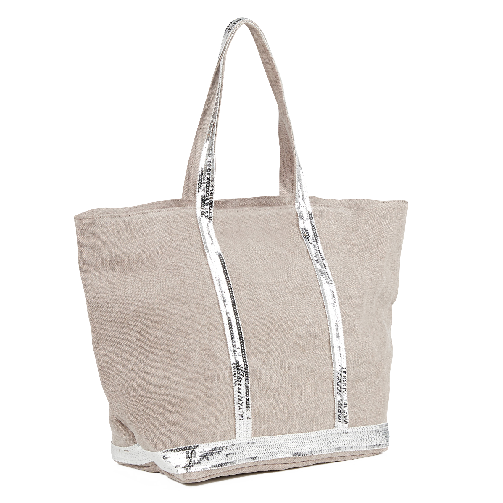 Cabas L brodé avec sequins en lin VANESSA BRUNO Beige