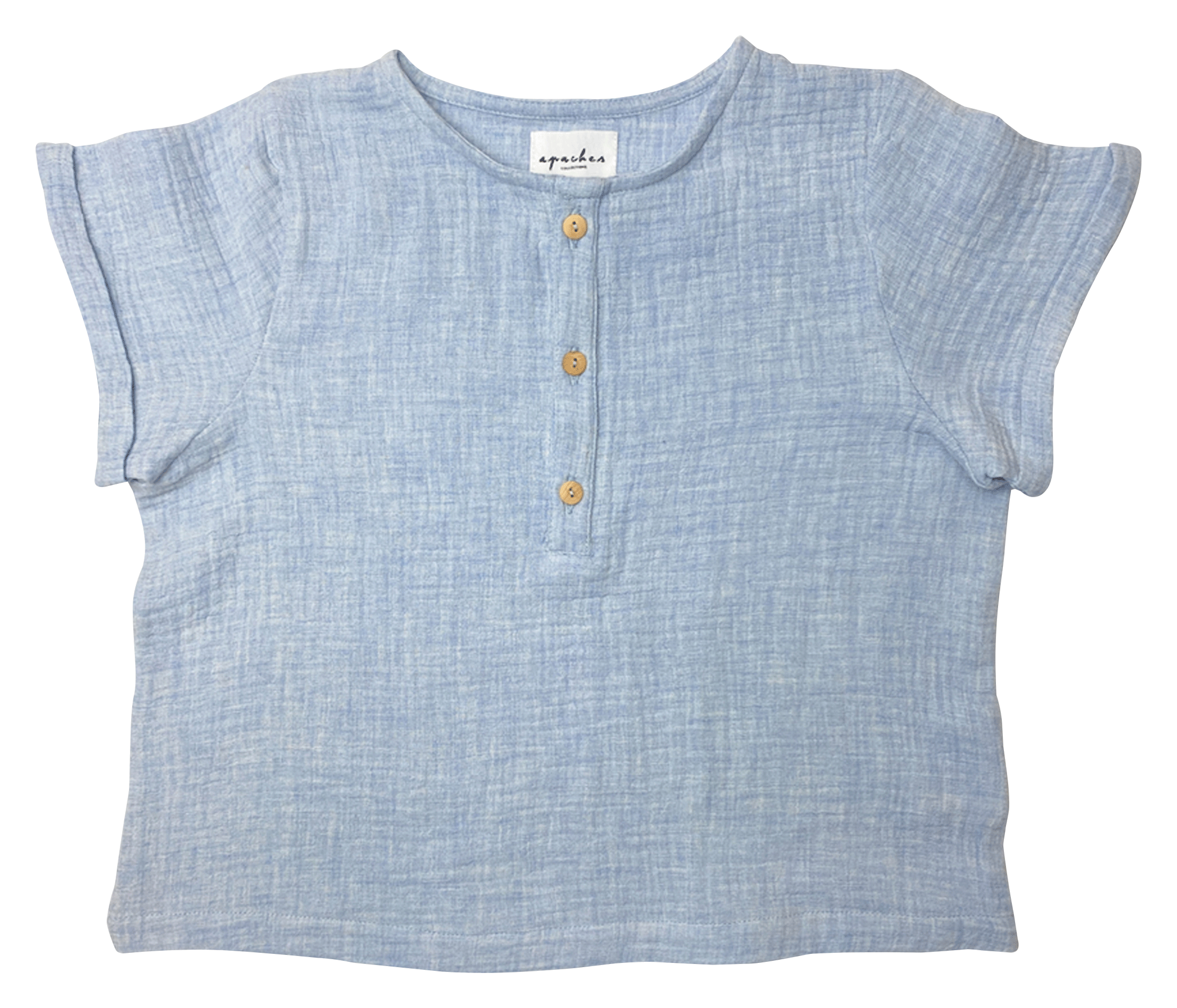 Straight-cut cotton blouse with round neck APACHES COLLECTIONS Blue