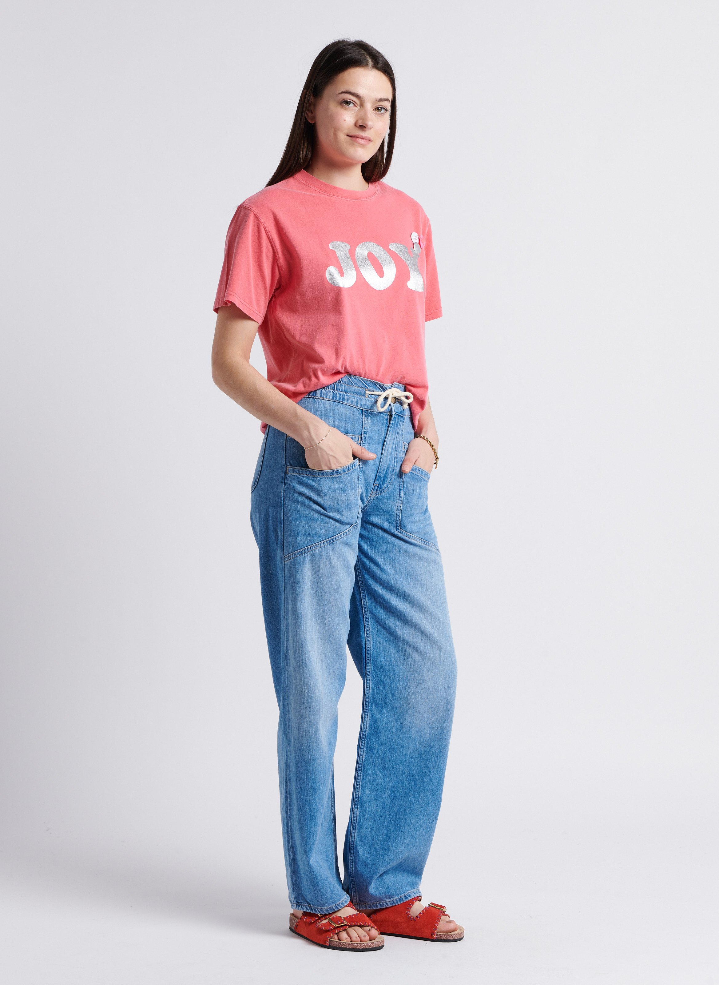 Pantalon large taille haute en coton BA&SH Bleu