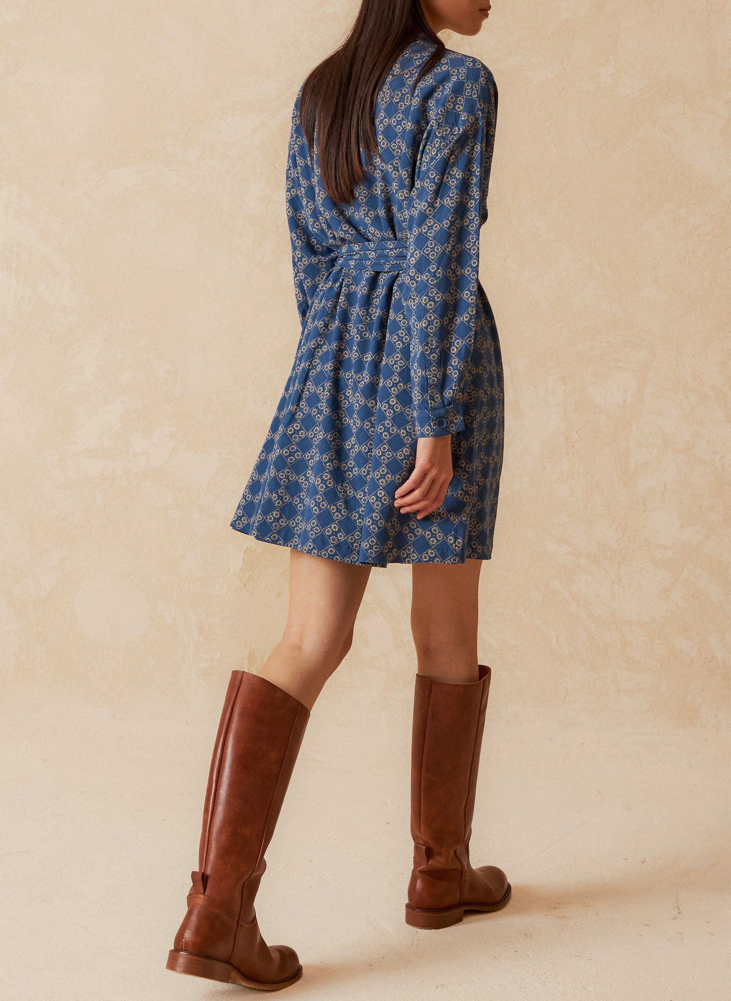 Fanny Juliette printed round-neck short dress INDI & COLD Blue