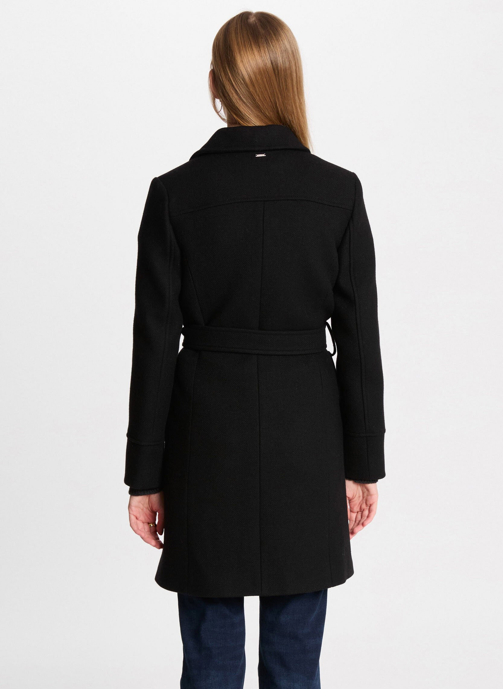 Effen, rechte, wollen jas met lange mouw MORGAN Zwart