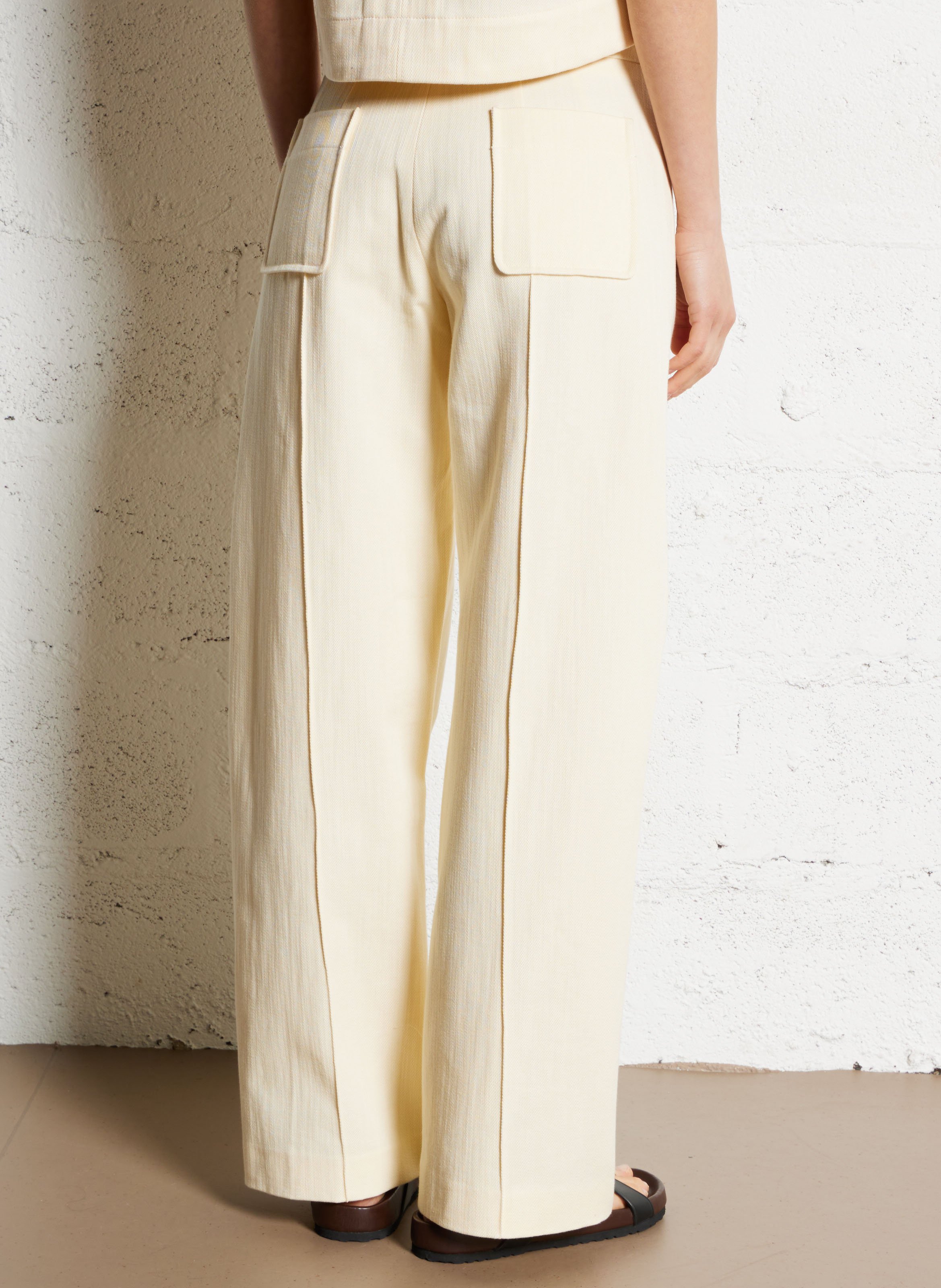 Pantalon large taille haute en twill de coton  SOEUR Beige