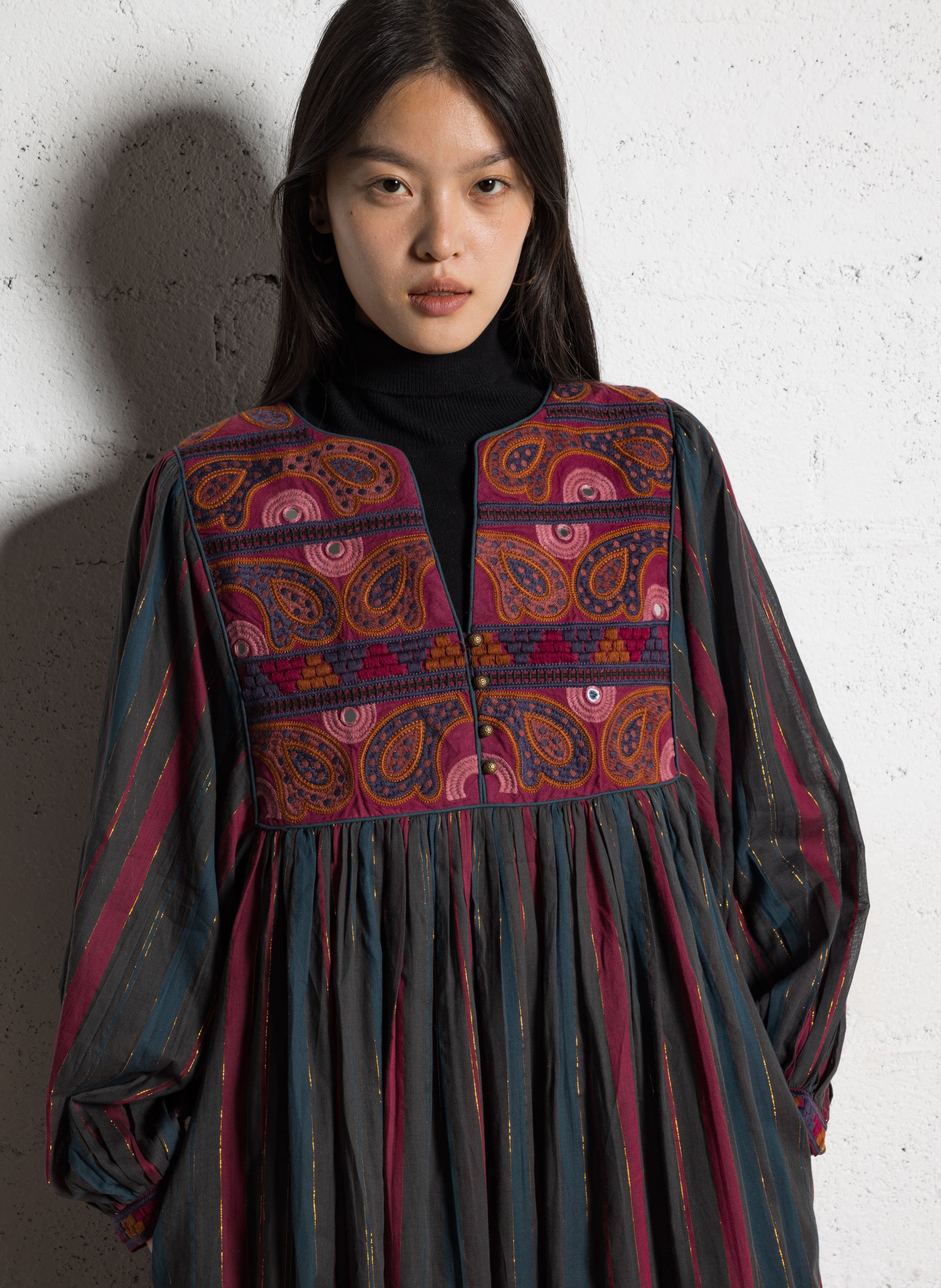 Striped maxi dress with henley collar MAISON HOTEL Red