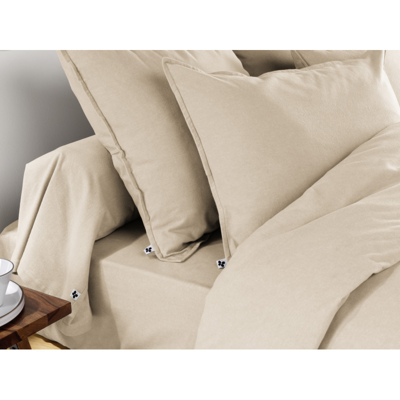 "Candice" duvet cover in cotton flannel, all sizes. L'EFFET PAPILLON Beige