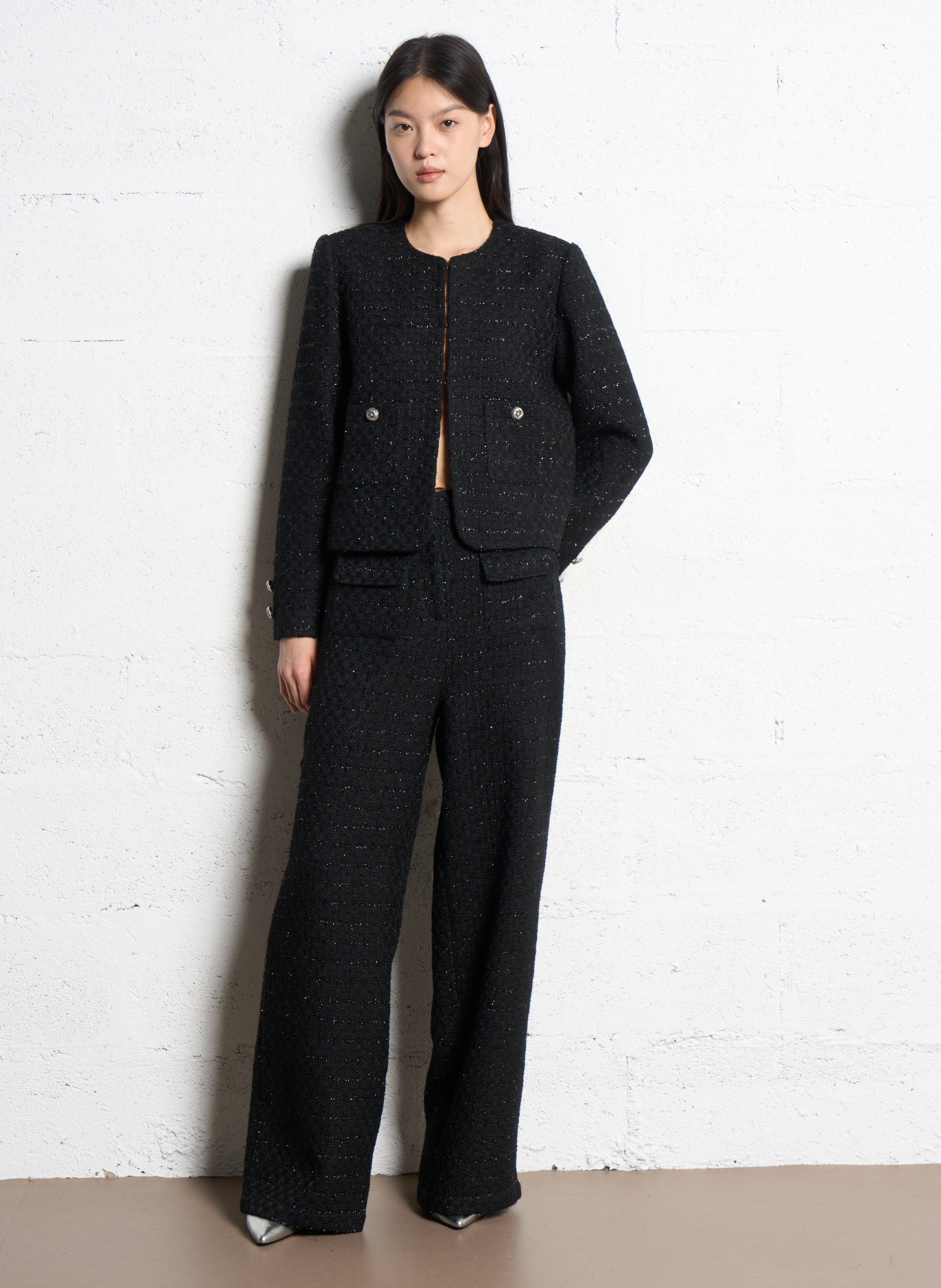 Gerade geschnittene Jacke aus recycelten Mischfasern SUNCOO Schwarz