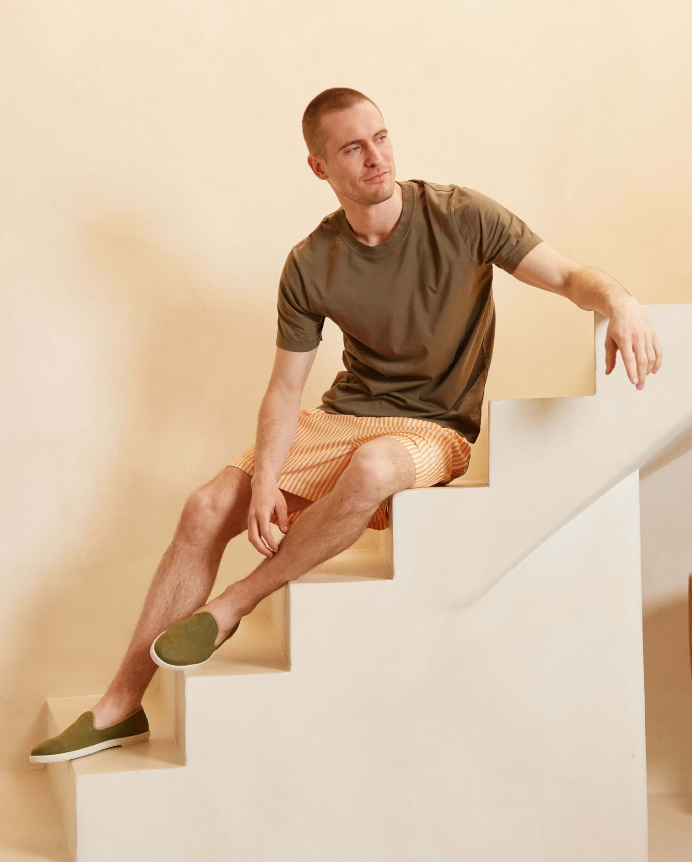 Men's Linen Slippers, Khaki Taupe ANGARDE Green