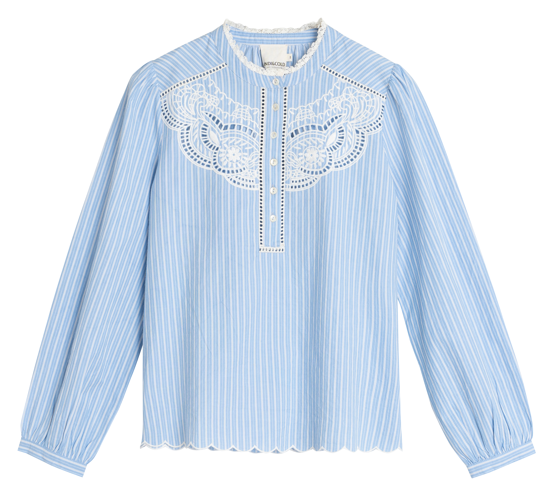 Blouse col rond en coton INDI & COLD Bleu