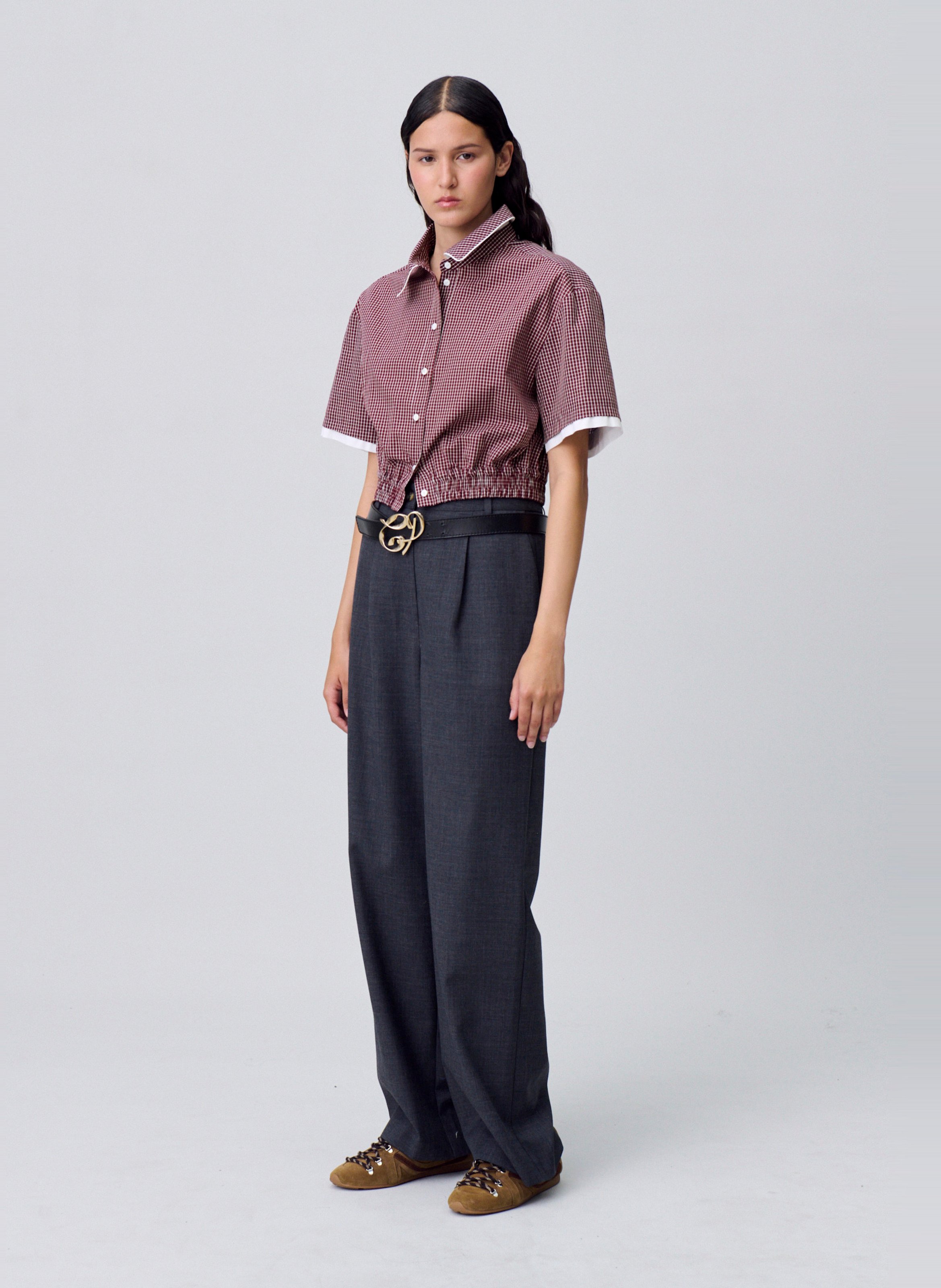 Chemise cintrée manches courtes à carreaux CLAUDIE PIERLOT Rouge