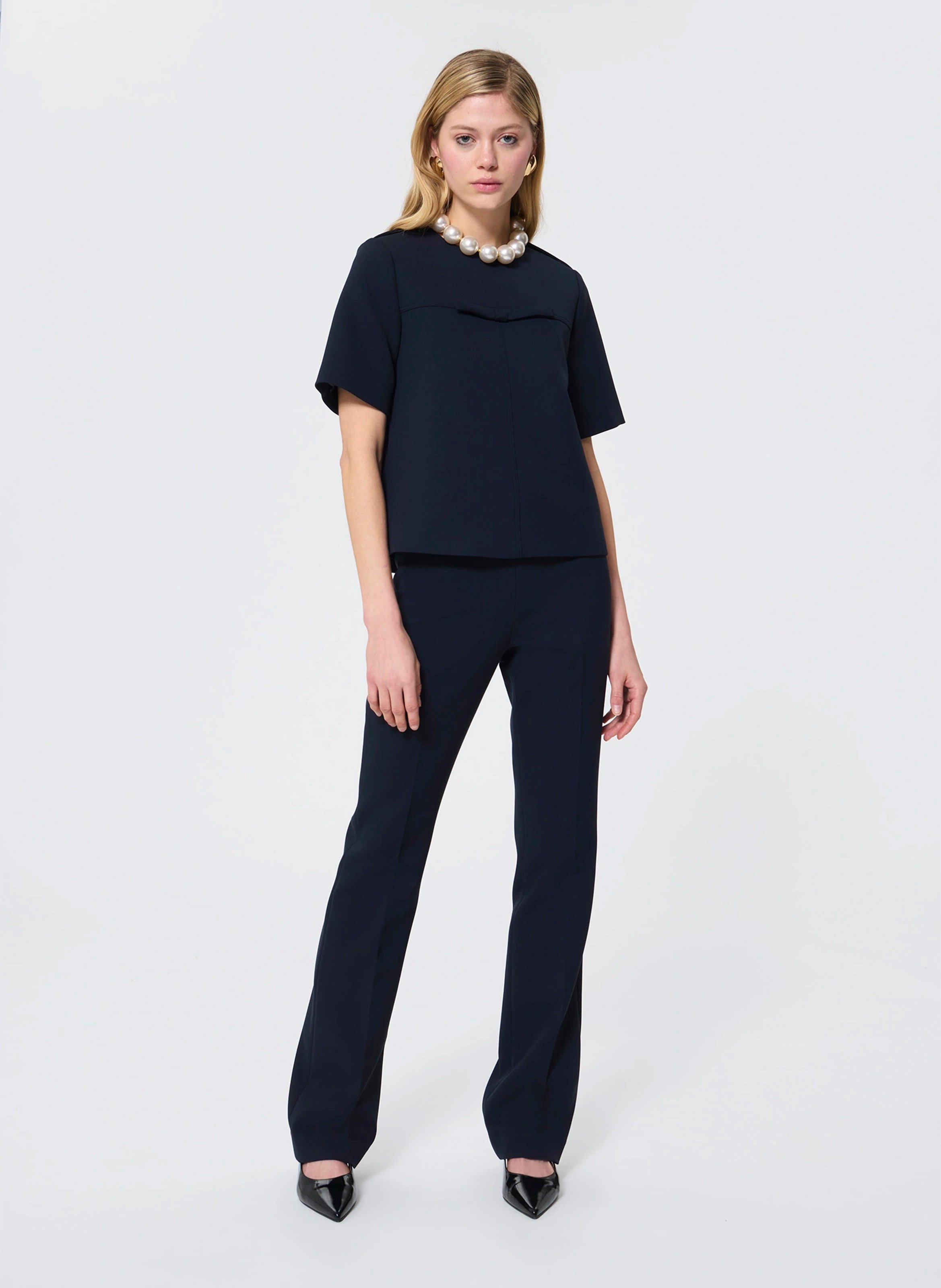 Pantalon taille haute uni TARA JARMON Bleu