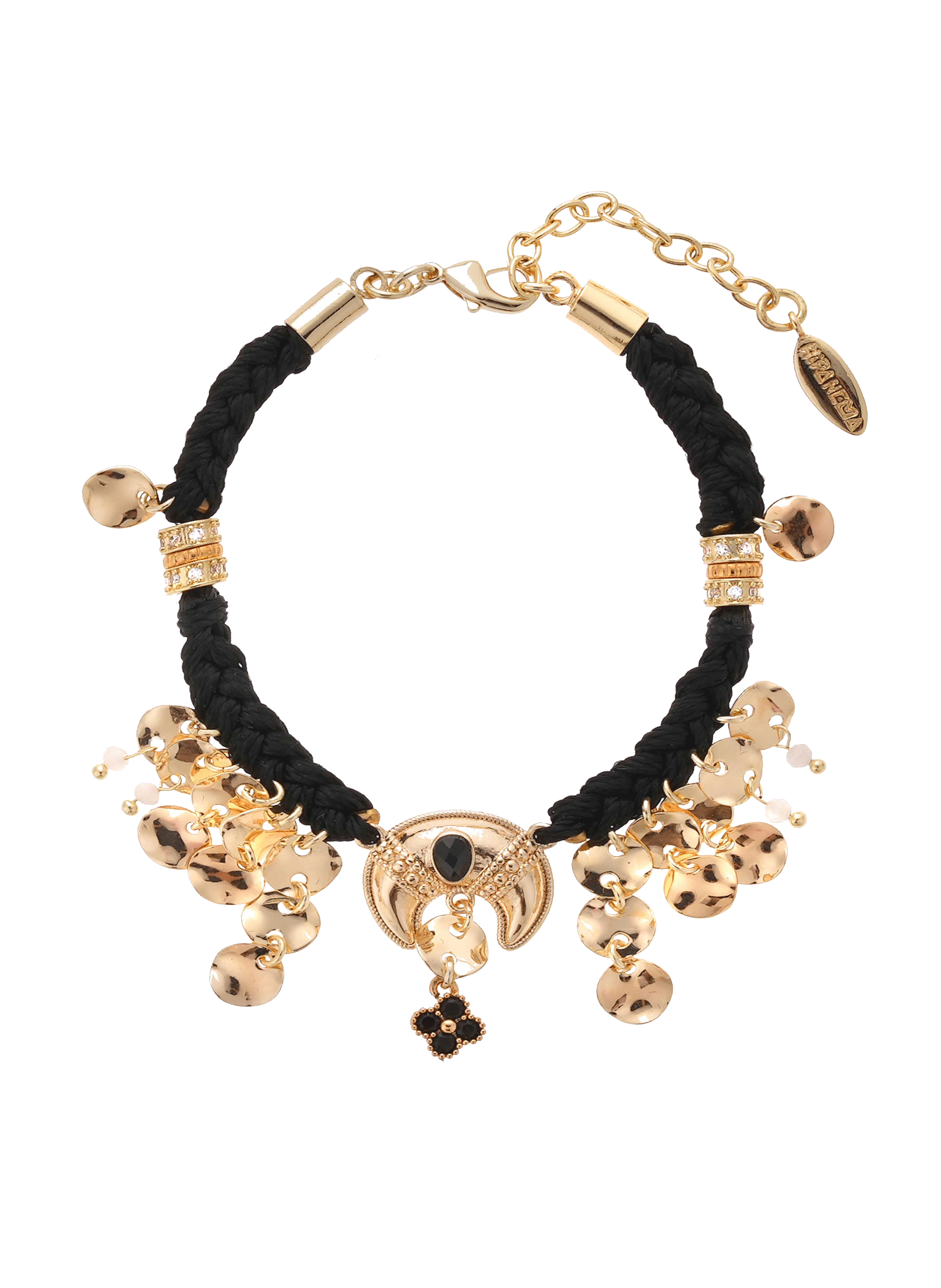 Adjustable cord bracelet with beads and charms HIPANEMA Black