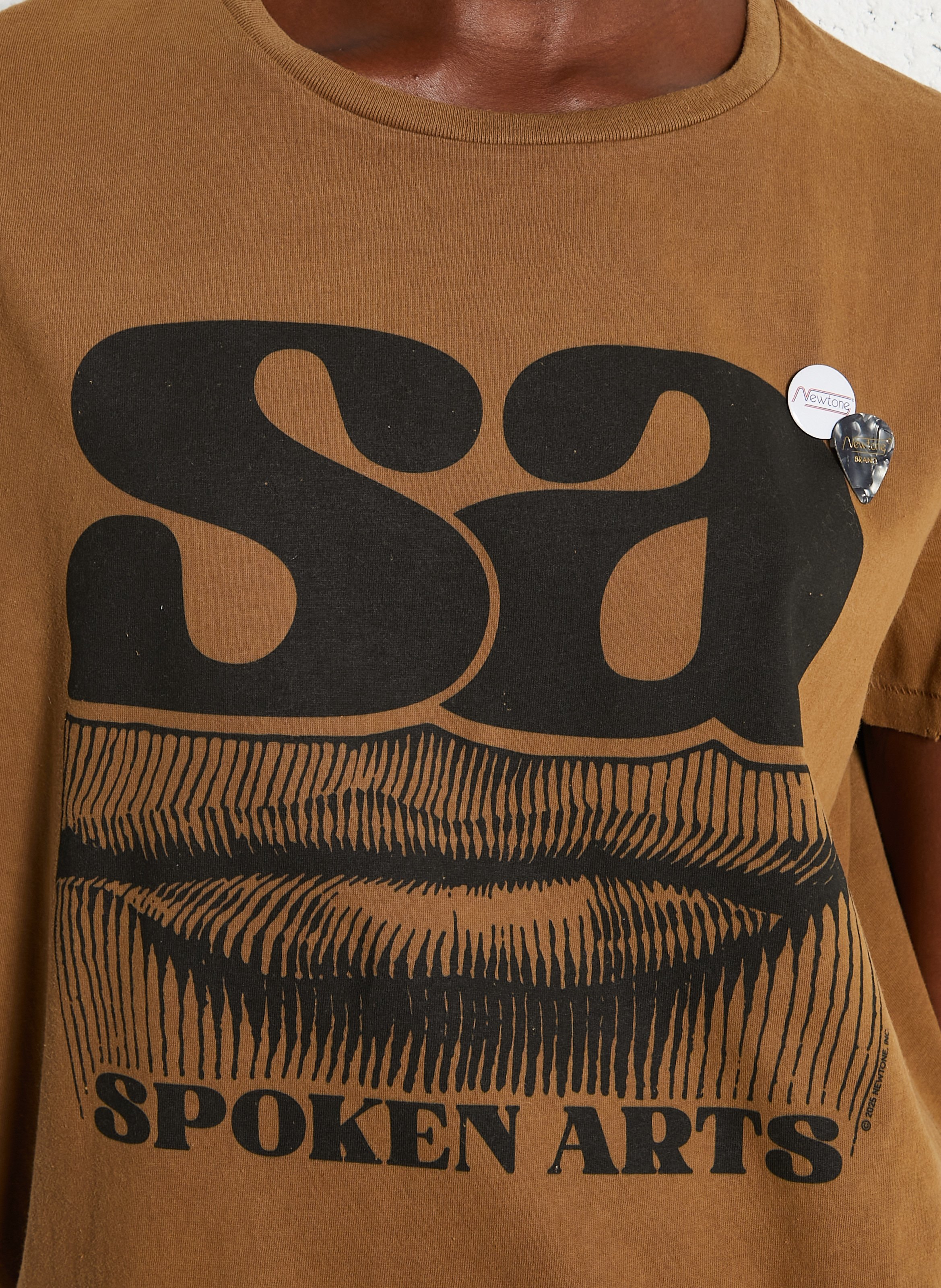 Tee-shirt droit col rond sérigraphié en coton NEWTONE Marron