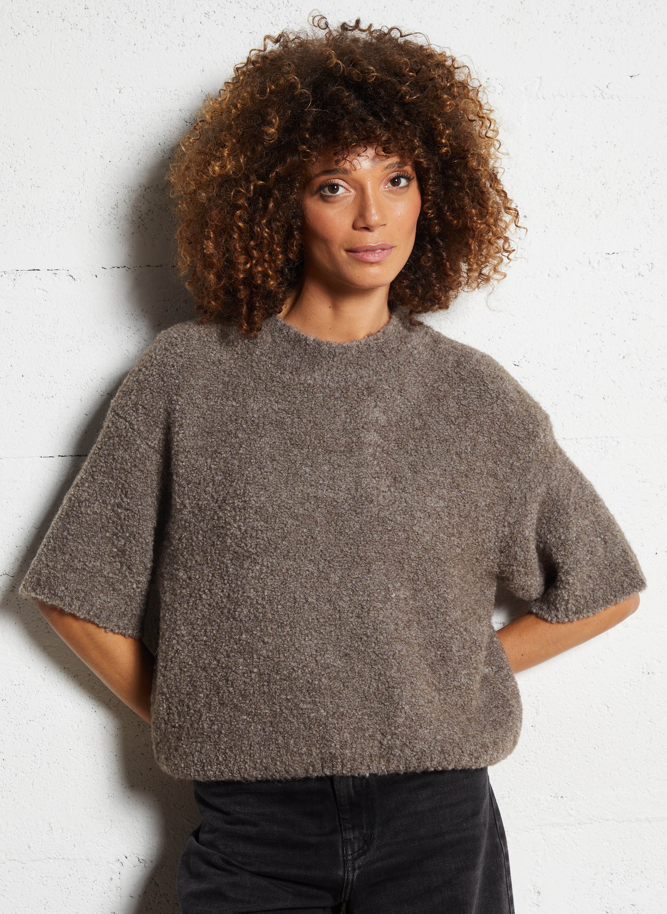 Pull oversize col rond en laine mélangée AMERICAN VINTAGE Beige