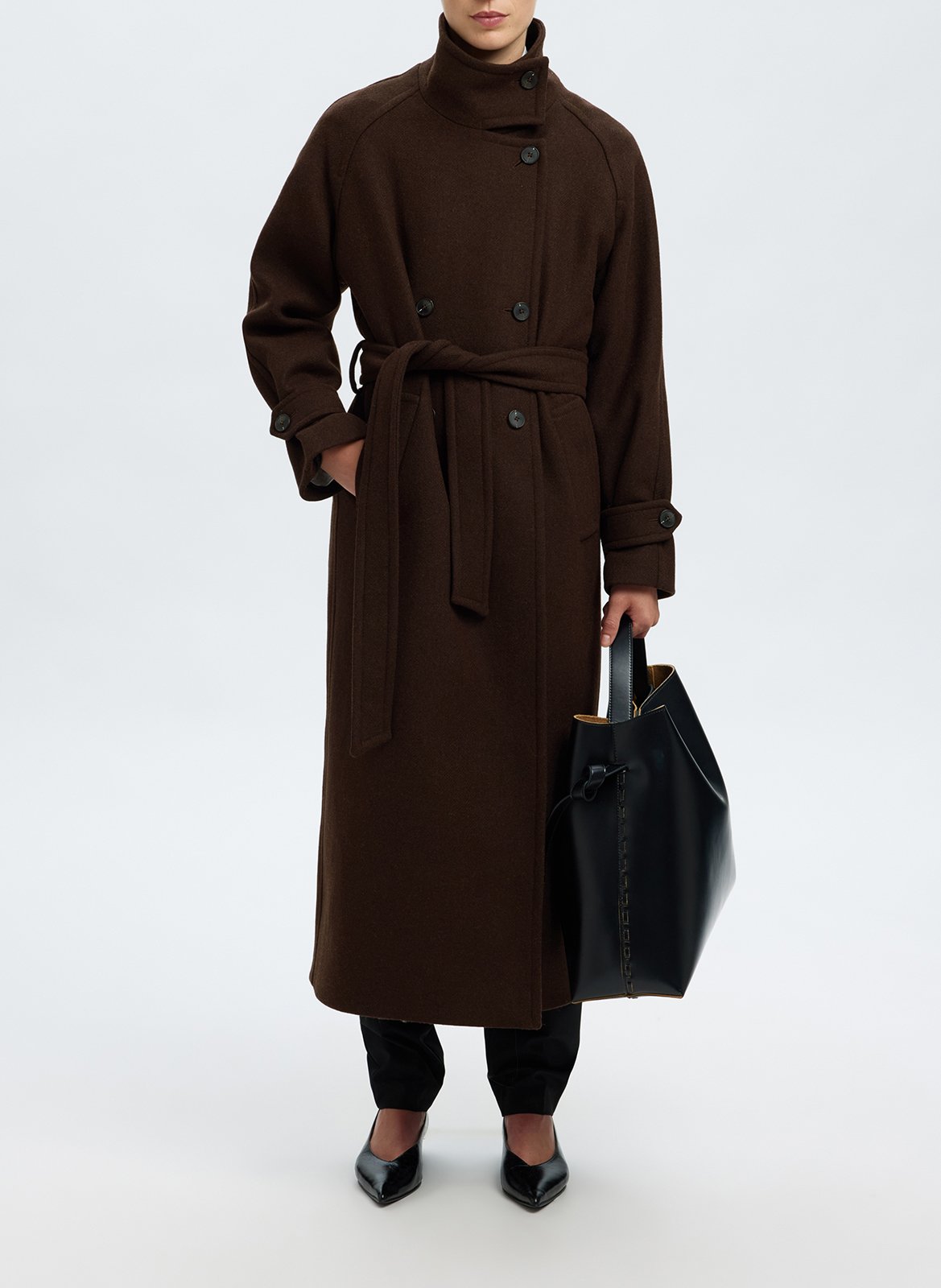Belted wool blend trench coat SELECTED Brown