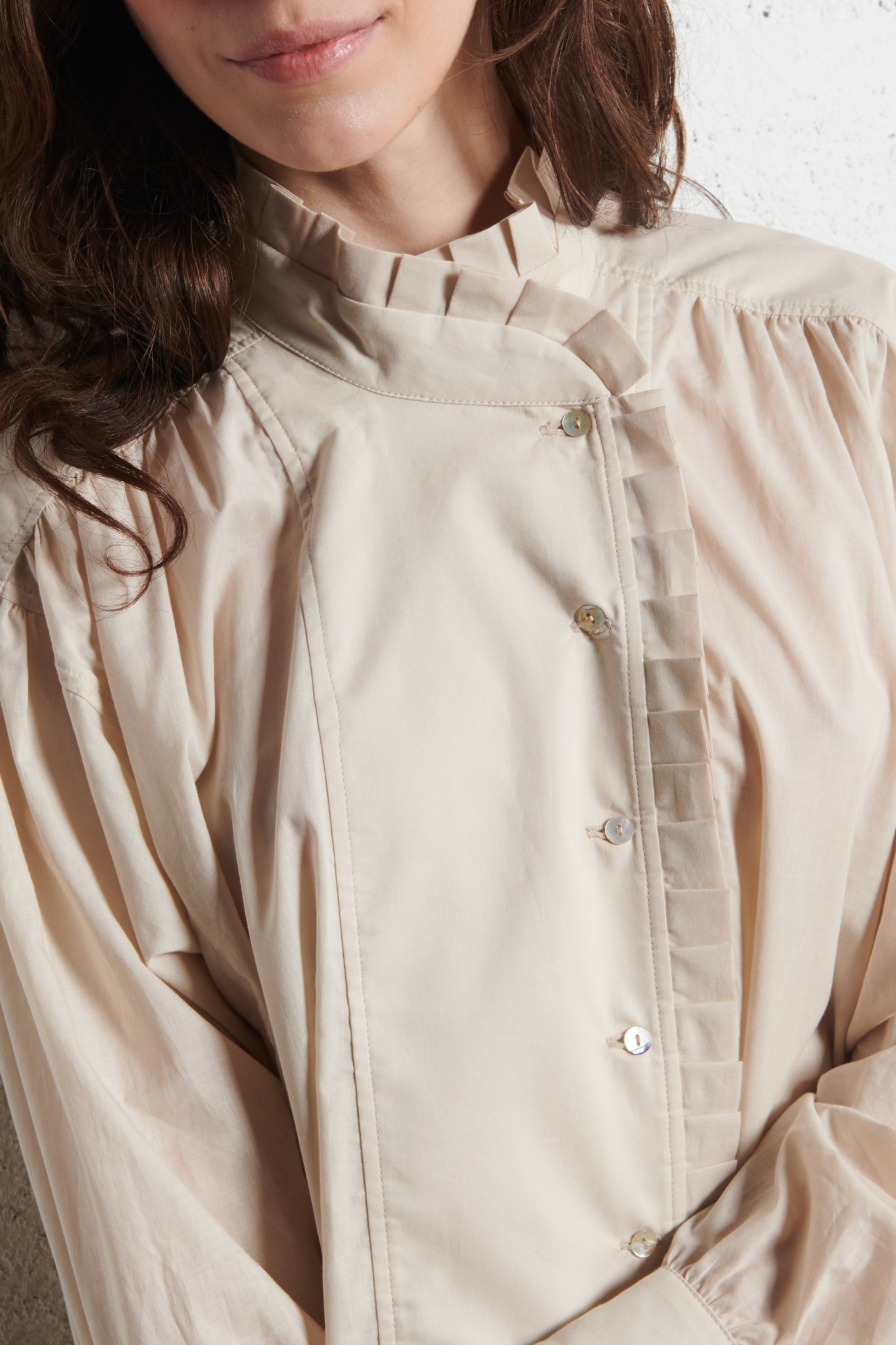 Blouse ample col montant en coton SOPHIE+LUCIE Beige