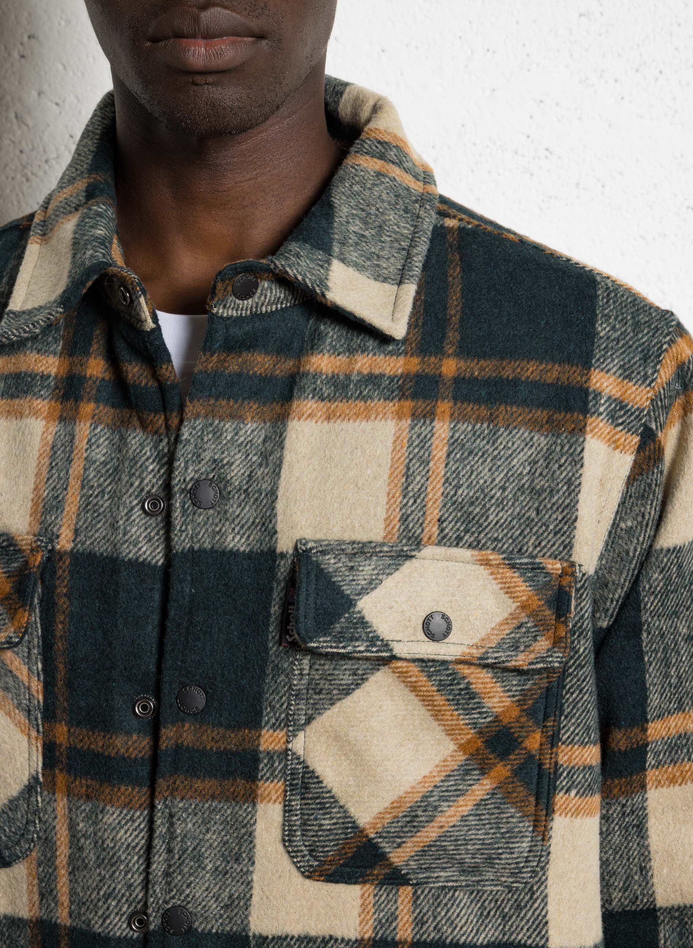 Veste droite col classique à carreaux SCHOTT Vert