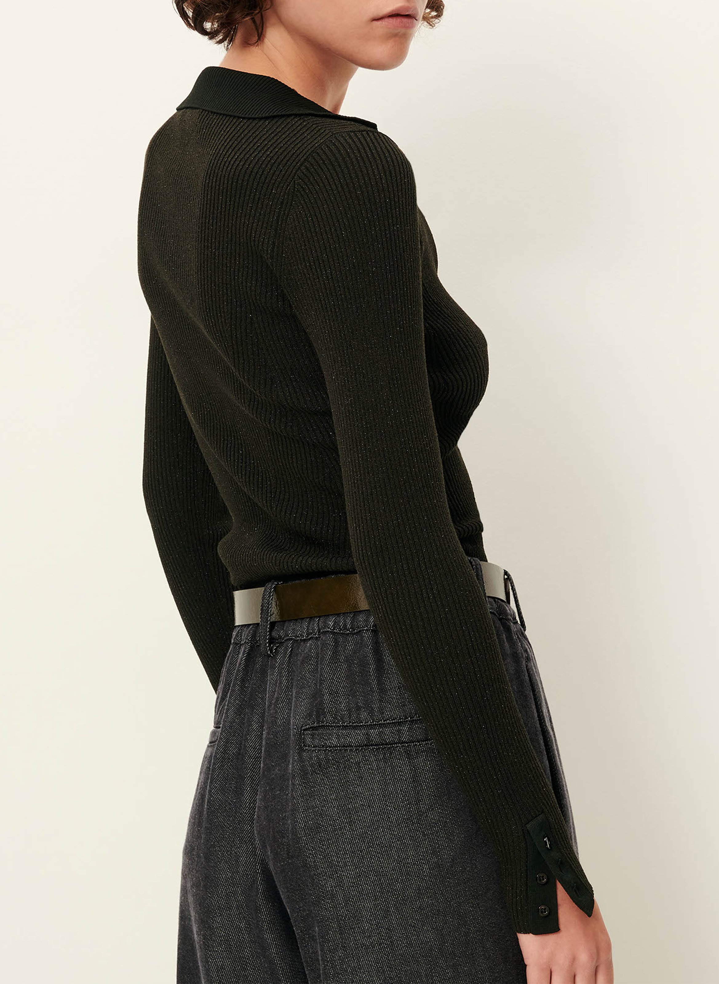 Top ajusté col classique en maille SESSUN Noir