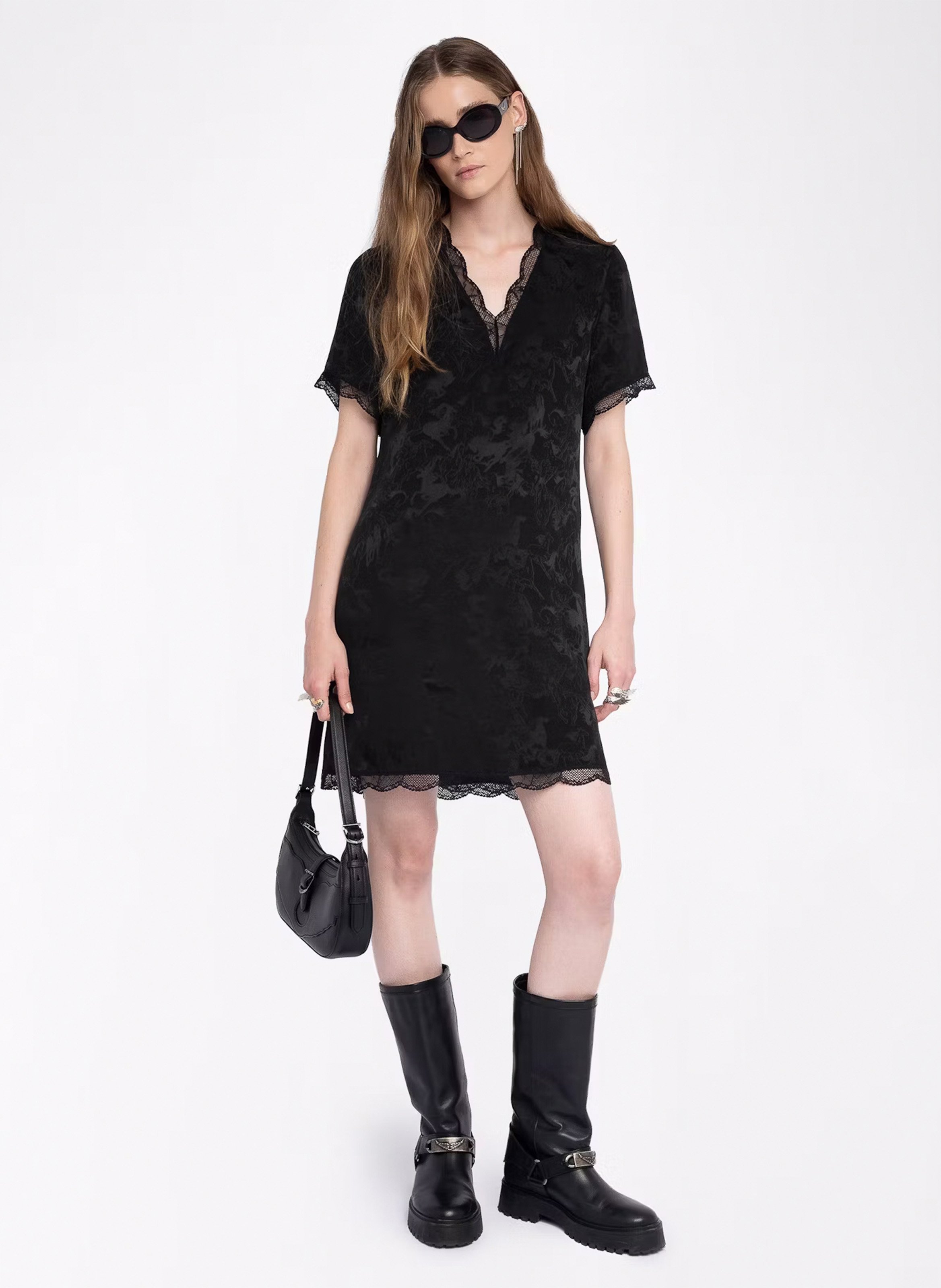 Robe courte col V en soie ZADIG&VOLTAIRE Noir