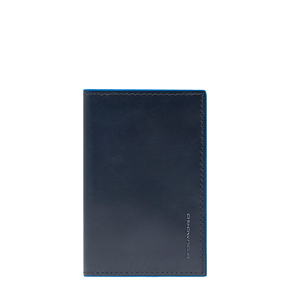 Slim leather men's wallet with credit card holder and RFID protection, vertical format PIQUADRO Blue