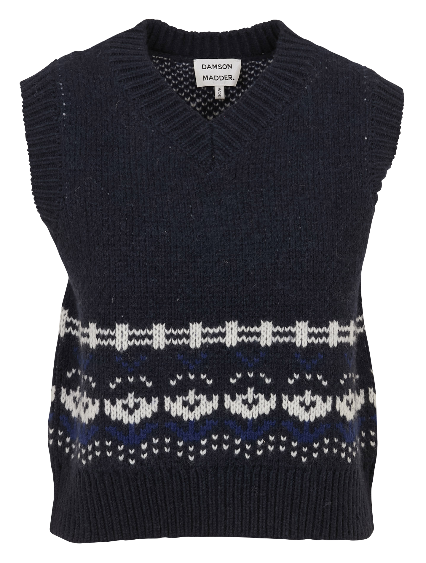 Pull col V imprimé en laine DAMSON MADDER Bleu