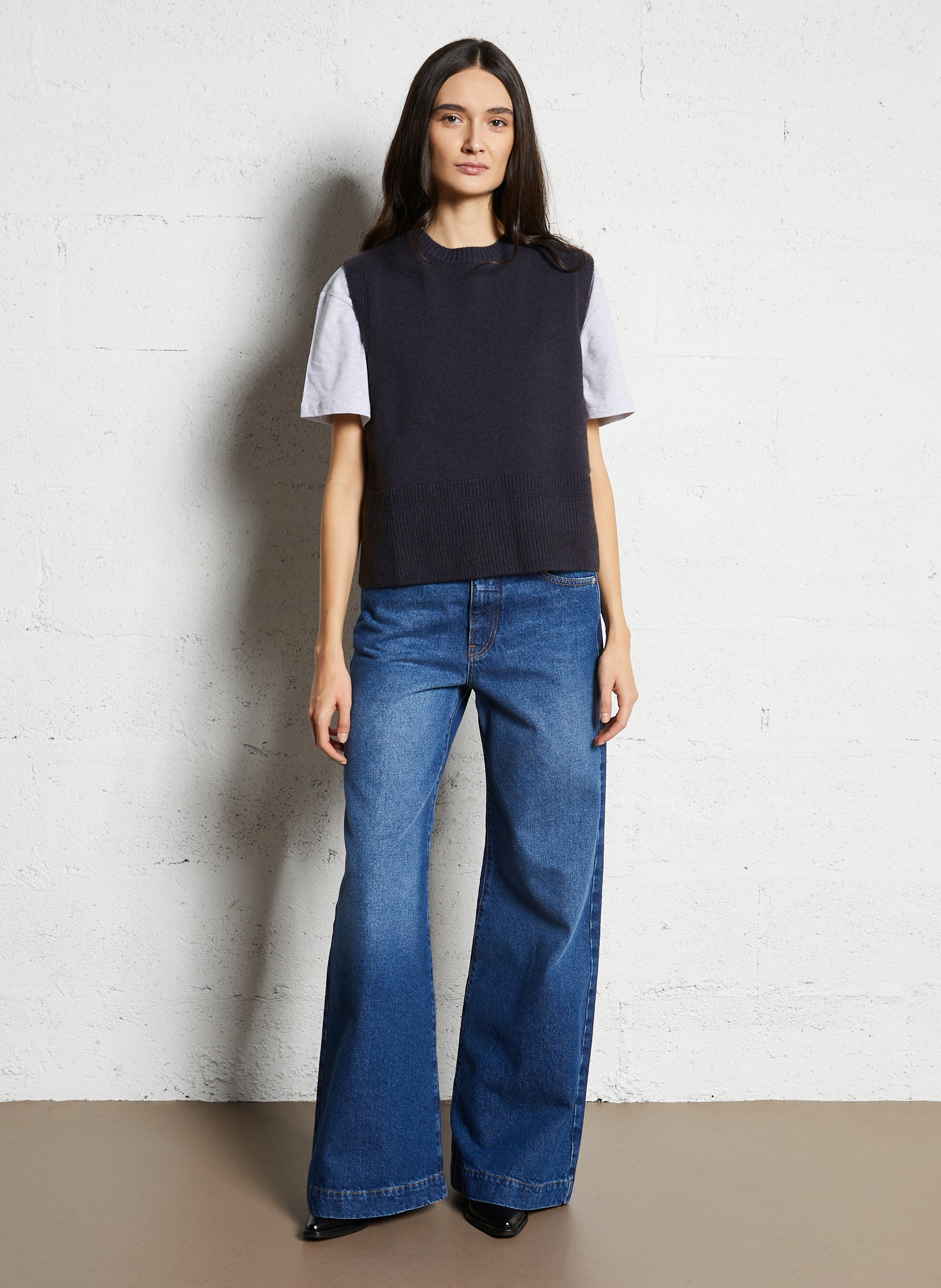 Pull sans manches uni en laine MAISON 123 Bleu